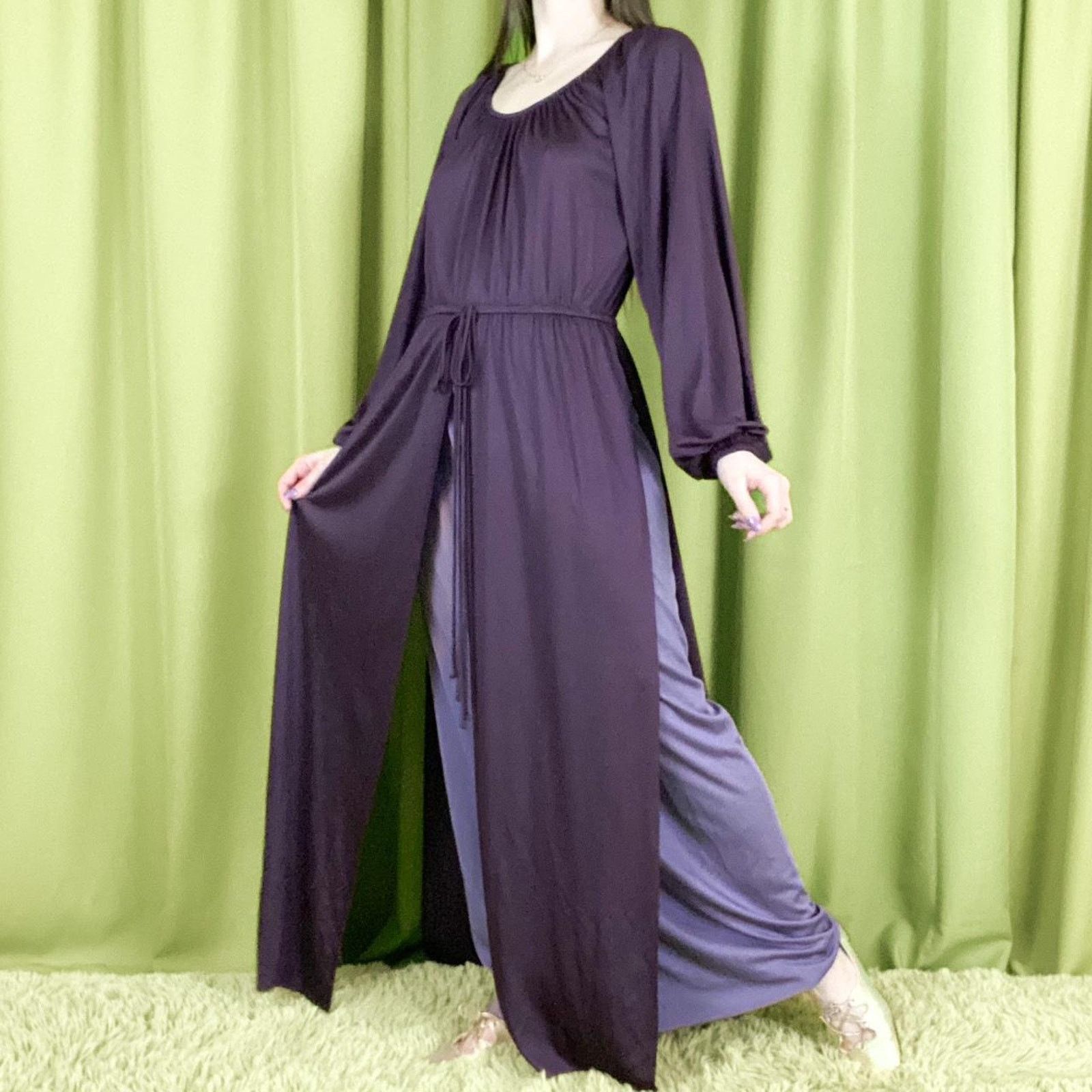 Vintage 80s Vintage Dark Plum A Line Maxi Dress Monochrome Layering Size M / US 6-8 / IT 42-44 - 3 Thumbnail