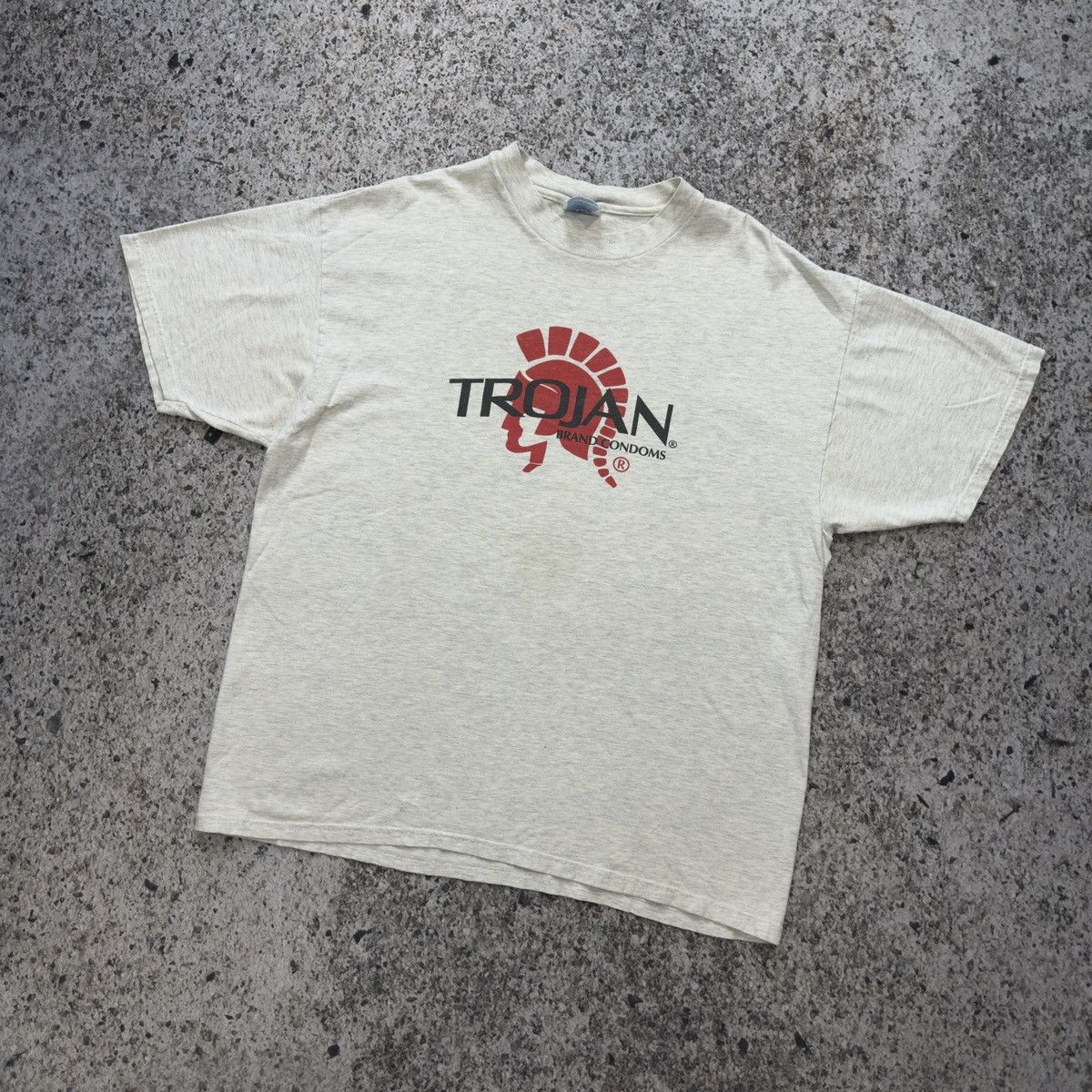 Vintage Vintage 90s Trojan Condoms Shirt Thrashed Faded ERD Grunge Size US XL / EU 56 / 4 - 9 Thumbnail