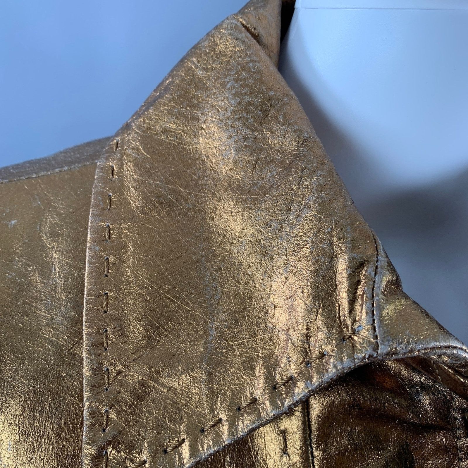 Just Cavalli Size 4 Gold Metallic Leather Distressed Snaps Coat Size S / US 4 / IT 40 - 4 Thumbnail