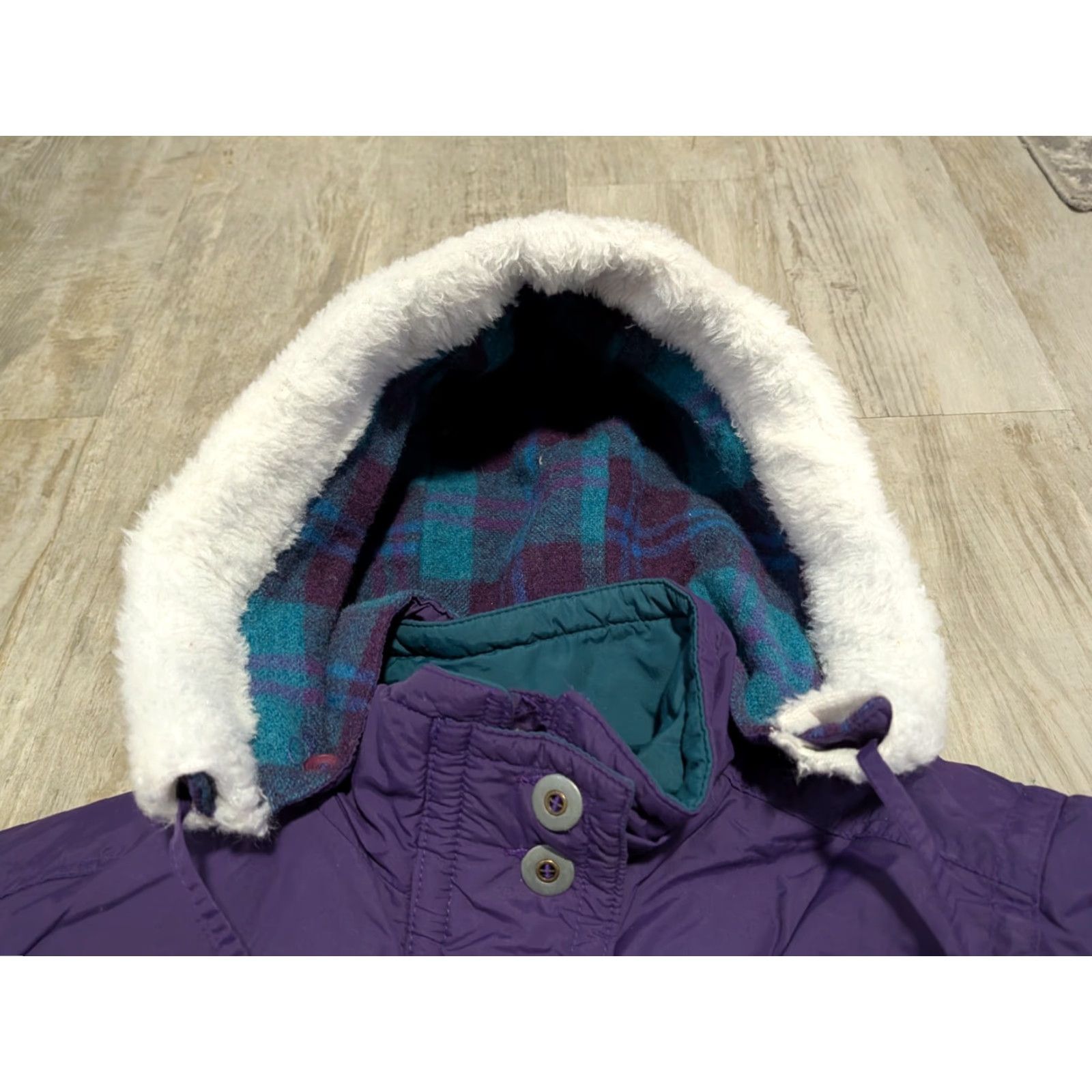 Vintage VINTAGE L.L.Bean Parka Womens M Wool Lined Made in USA Faux Fur Trim Purple Solid Hooded Coat Mens? No — end gender: Womens Size M / US 6-8 / IT 42-44 - 7 Thumbnail
