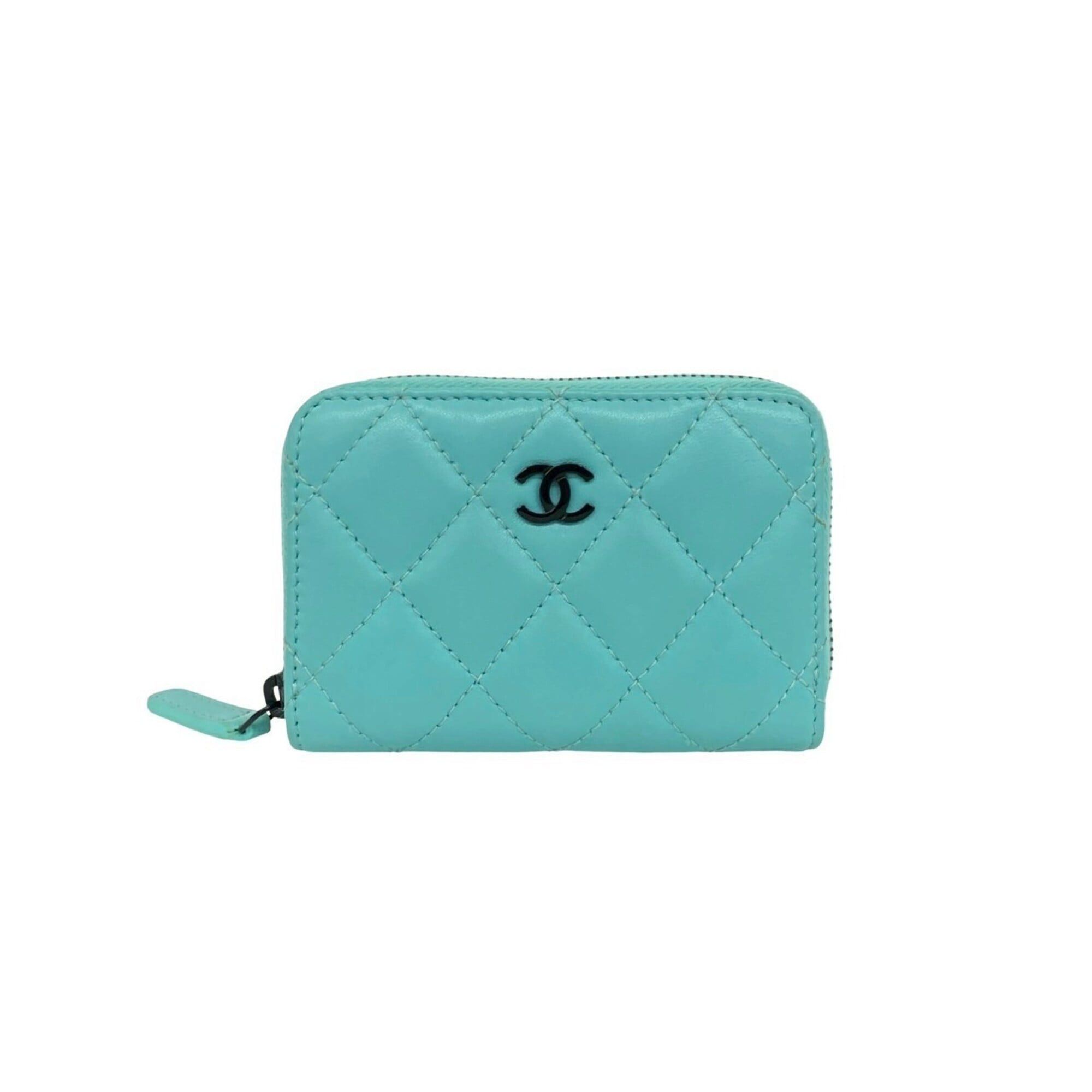 Chanel CHANEL Matelassé Coco Mark Lambskin Leather Round Zip Wallet/Coin Case Light Green 19208 Size ONE SIZE - 1 Thumbnail