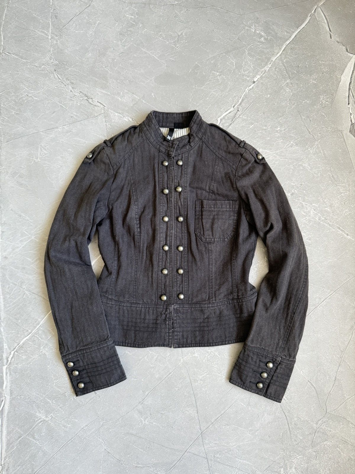 Hysteric Glamour 00s Military Napoleon Washed Denim Jacket PPFM Balmain Style Size S / US 4 / IT 40 - 2 Thumbnail
