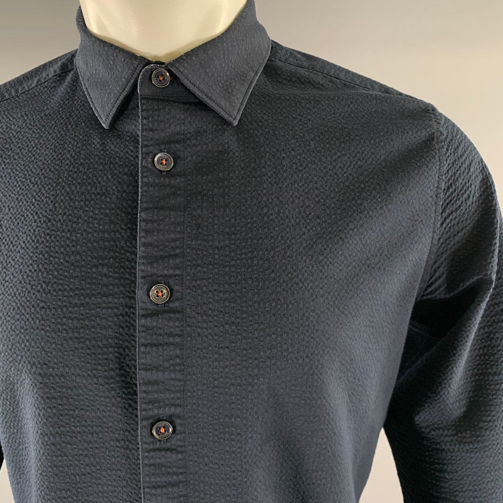 Ted Baker TED BAKER Size S Navy Cotton Blend Button Down LS Shirt Size US S / EU 44-46 / 1 - 2 Thumbnail
