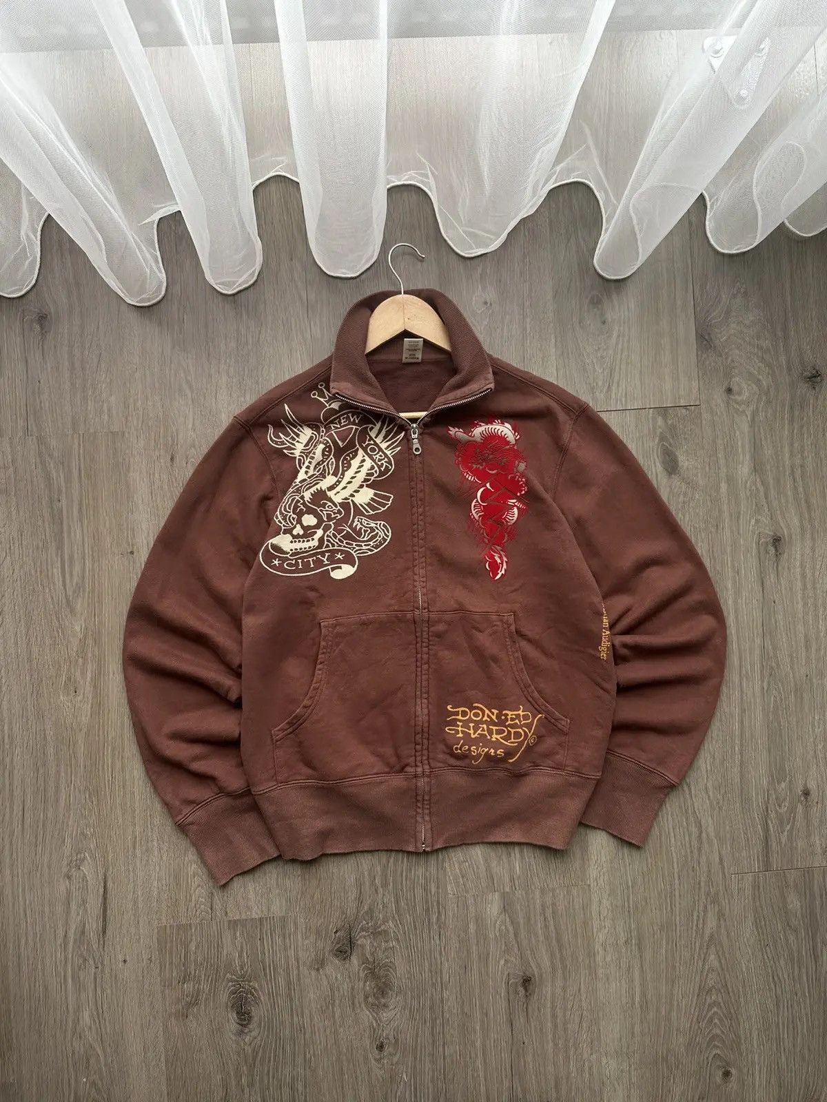 Christian Audigier × Ed Hardy × Vintage Vintage Ed Hardy Christian Audigier Brown Hoodie Size US M / EU 48-50 / 2 - 21 Thumbnail