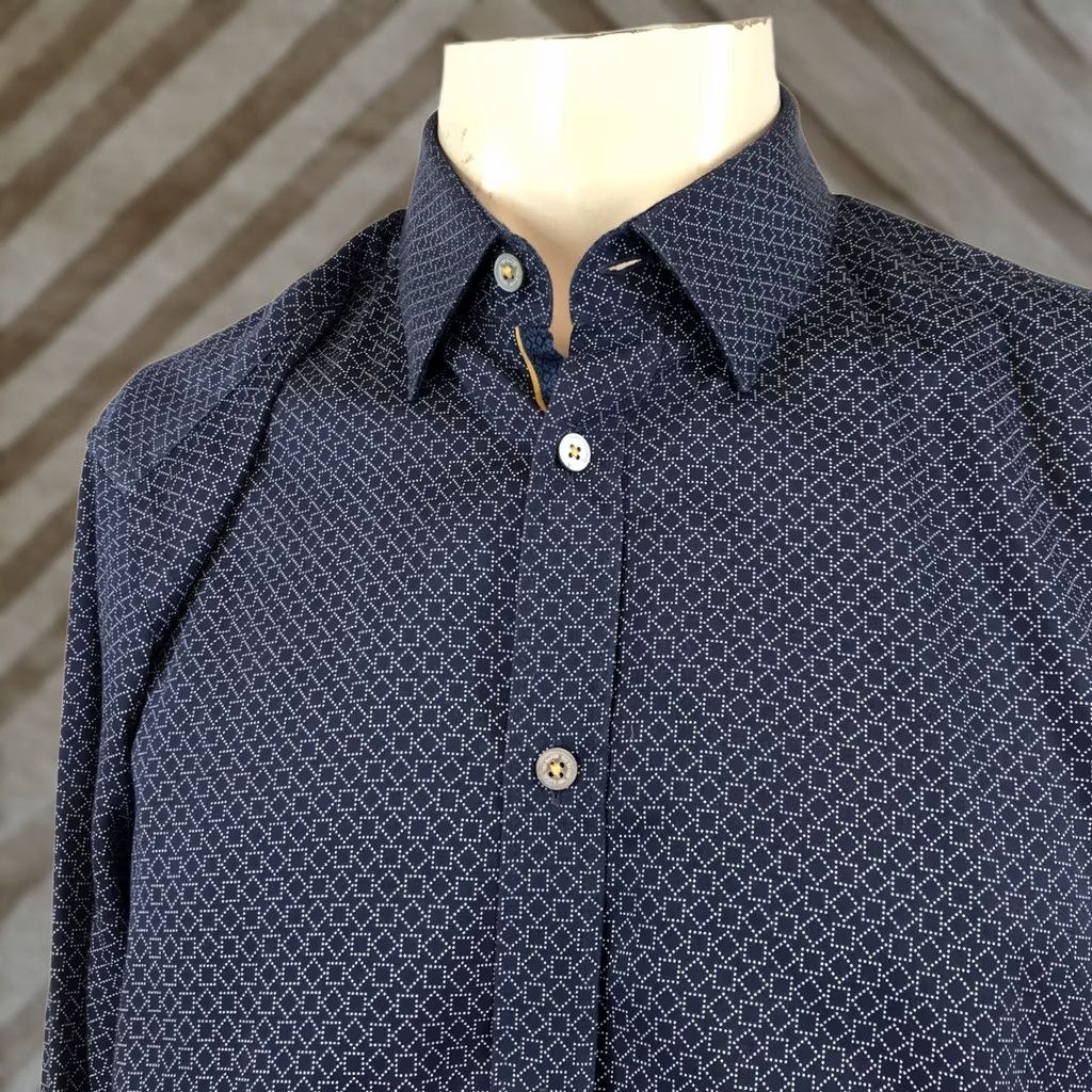 Ted Baker TED BAKER Blue Cotton Button Up Shirt Mens 17 Long Sleeve Collared Size 46R - 1 Thumbnail