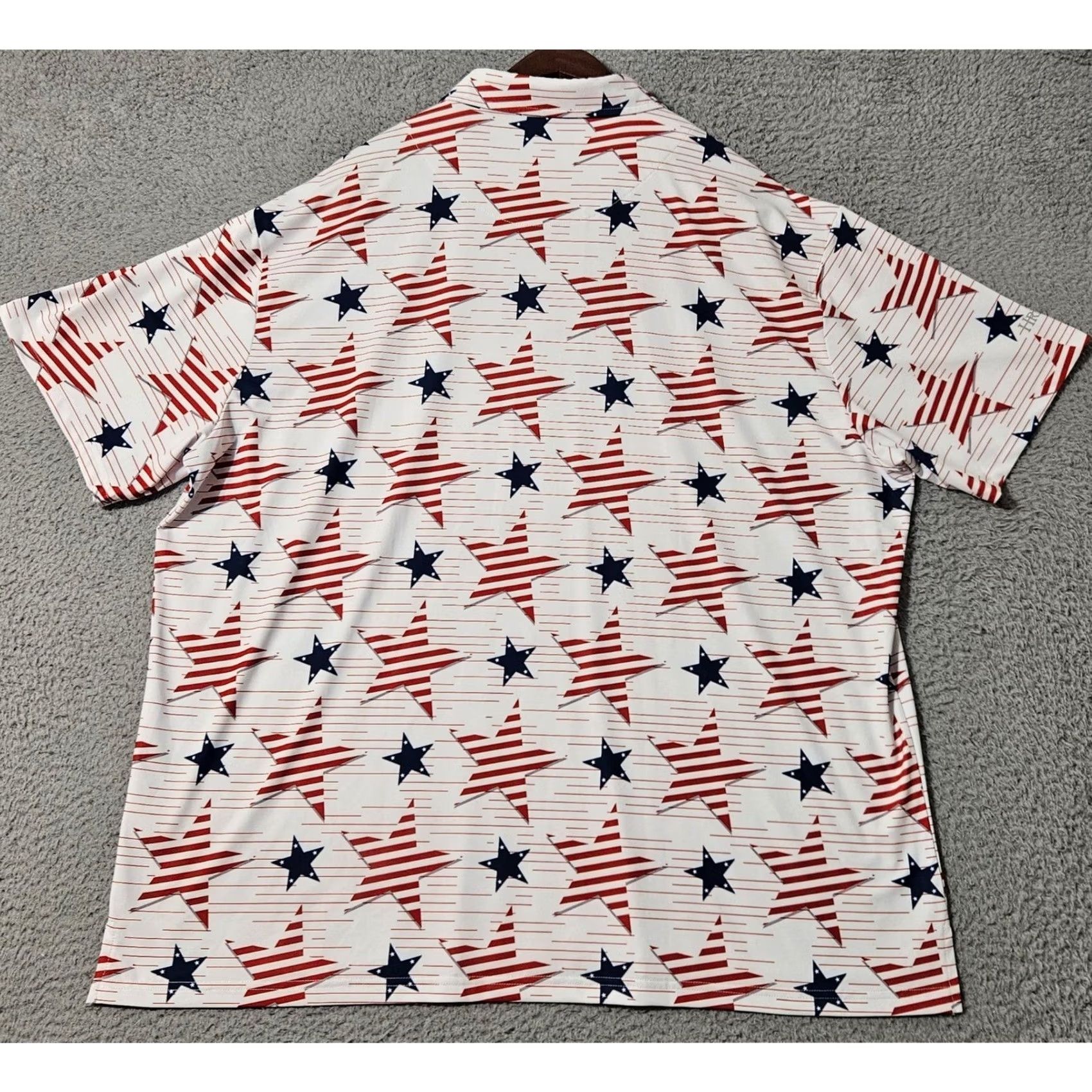 Vintage hreski Mens XXL 2XL Polo Shirt Red Blue Stars Short Sleeves Golf Size US XXL / EU 58 / 5 - 2 Thumbnail