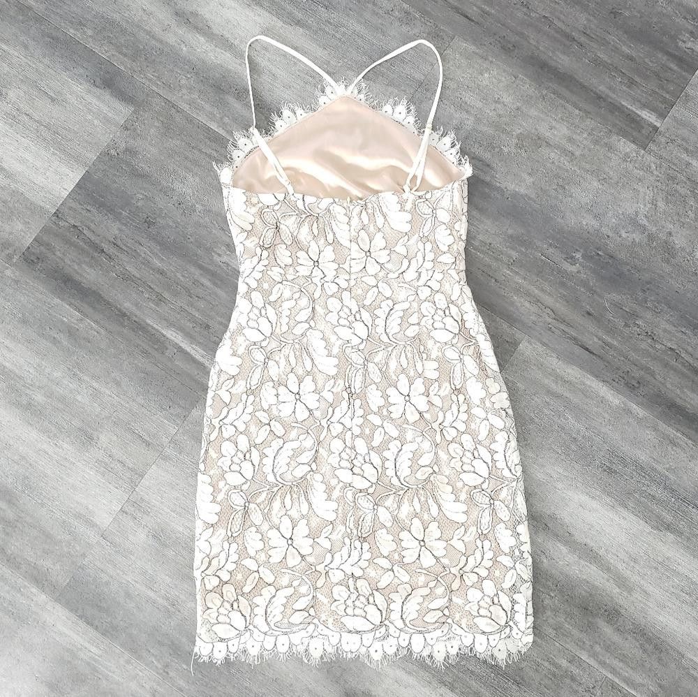 Lulus White Nude Lace Detailed Lulu's Dressy Mini Size XS / US 0-2 / IT 36-38 - 2 Thumbnail