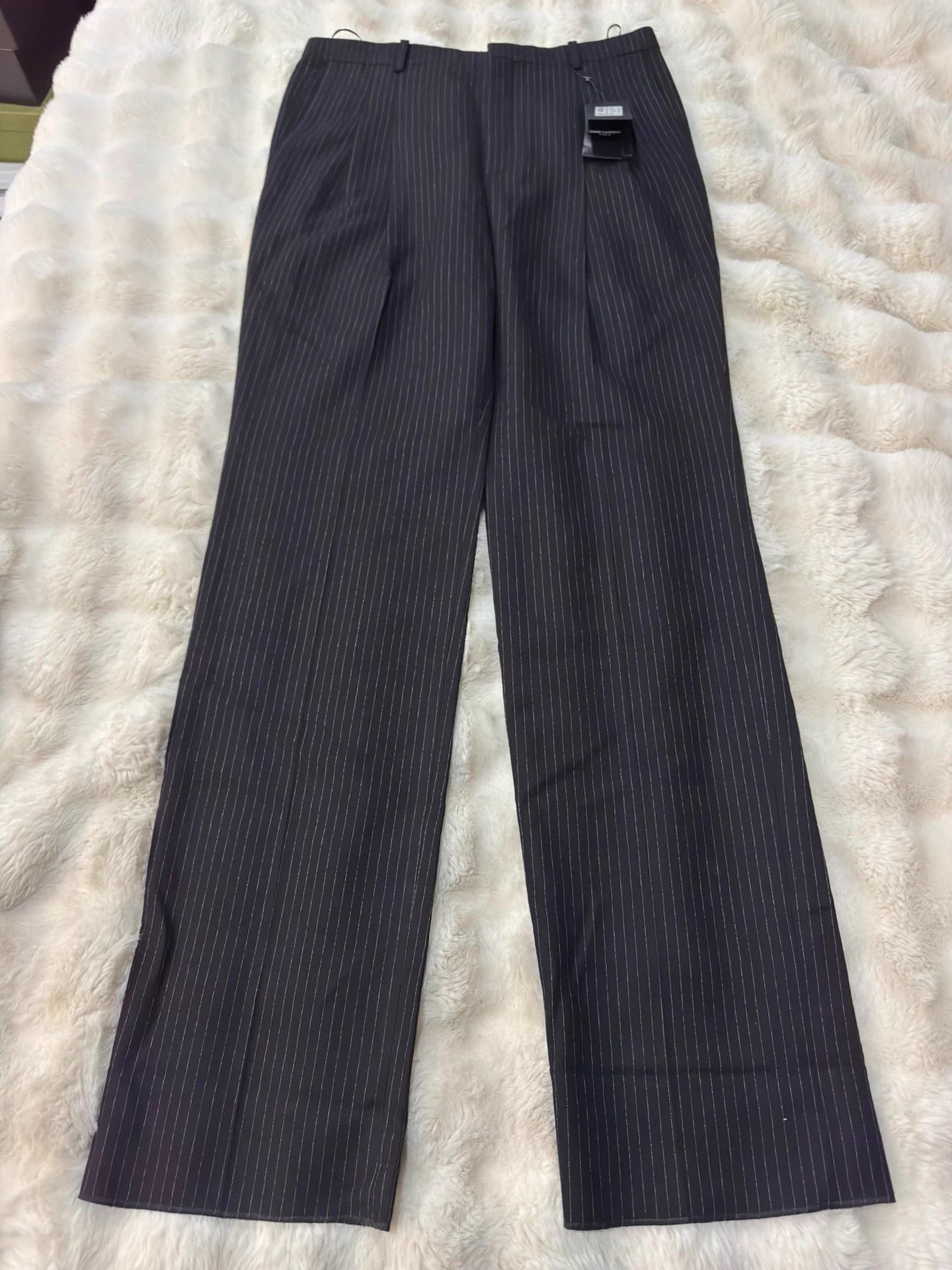 Saint Laurent Paris YSL 24 HighWaist Straight DoublePleat Black Stripe 50 Size US 34 / EU 50 - 1 Thumbnail