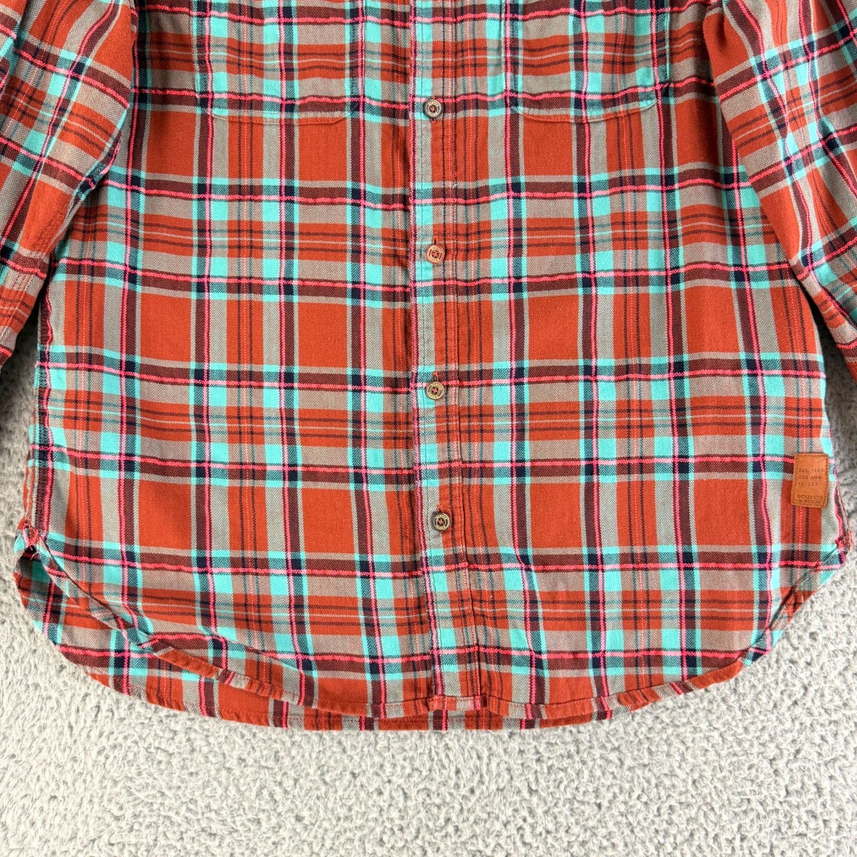 Scotch & Soda Scotch & Soda Button-Up Shirt Mens Medium Orange Plaid Long Sleeve Cotton Casual Size US M / EU 48-50 / 2 - 4 Thumbnail