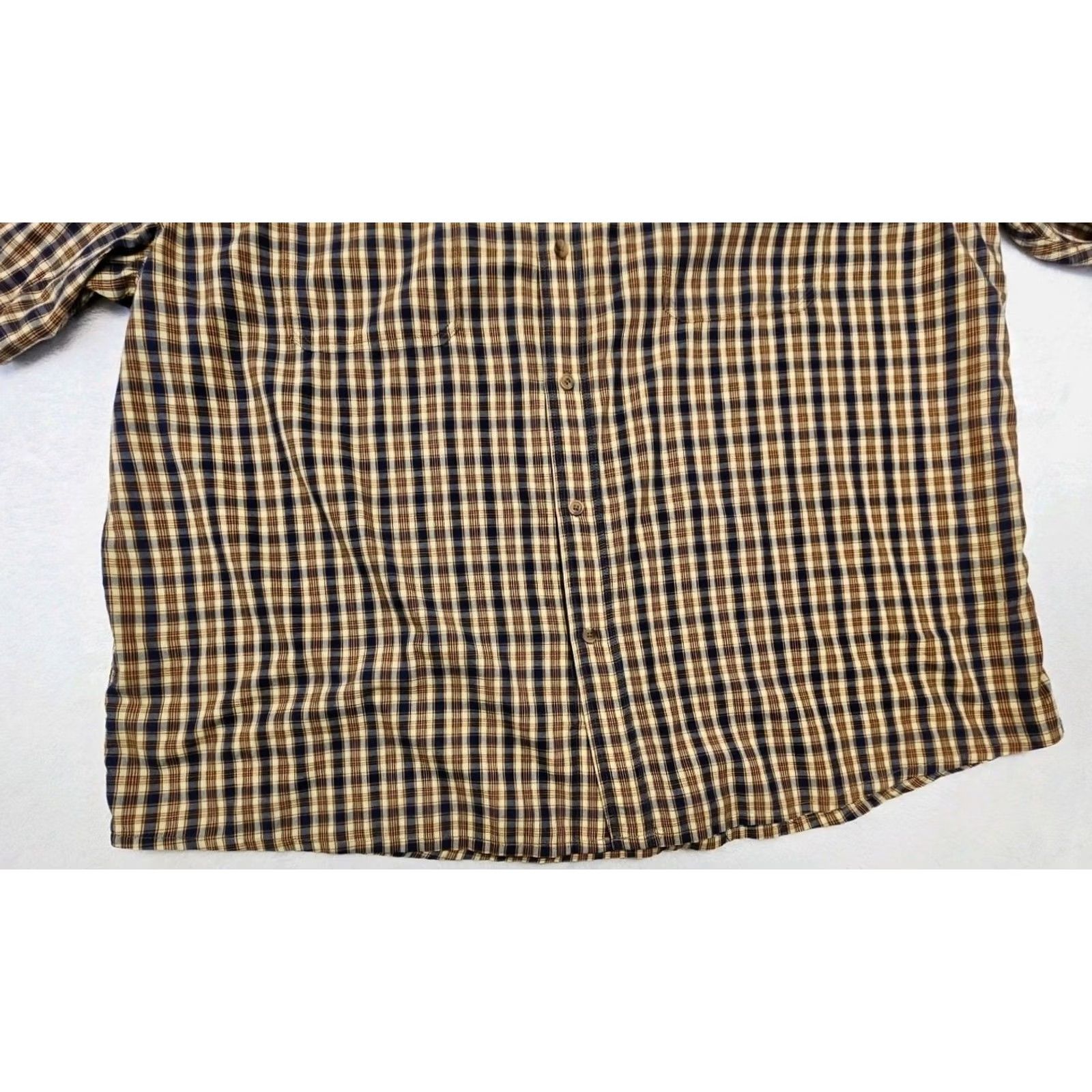 Vintage Mens 3XL Plaid Utility Shirt Short Sleeve Brown Blue Button Down Collared Cotton Outdoor Pockets Size US XXL / EU 58 / 5 - 3 Thumbnail