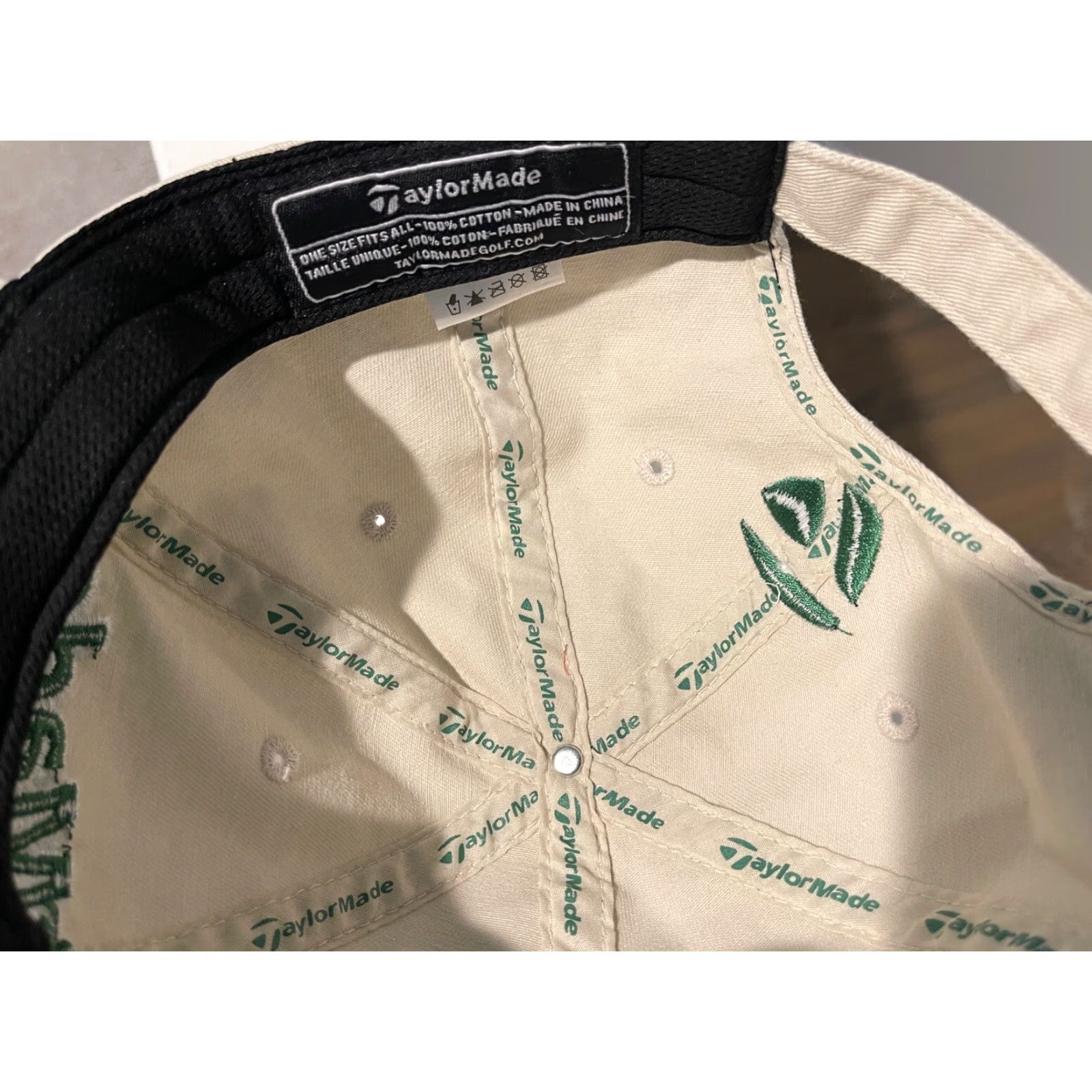 TaylorMade TaylorMade Authentic Adjustable Hat Cap Beige W/ Green Lettering Mens Adjustable Beige Golf Hat Logo American 100% Polyester Cotton Size ONE SIZE - 3 Thumbnail