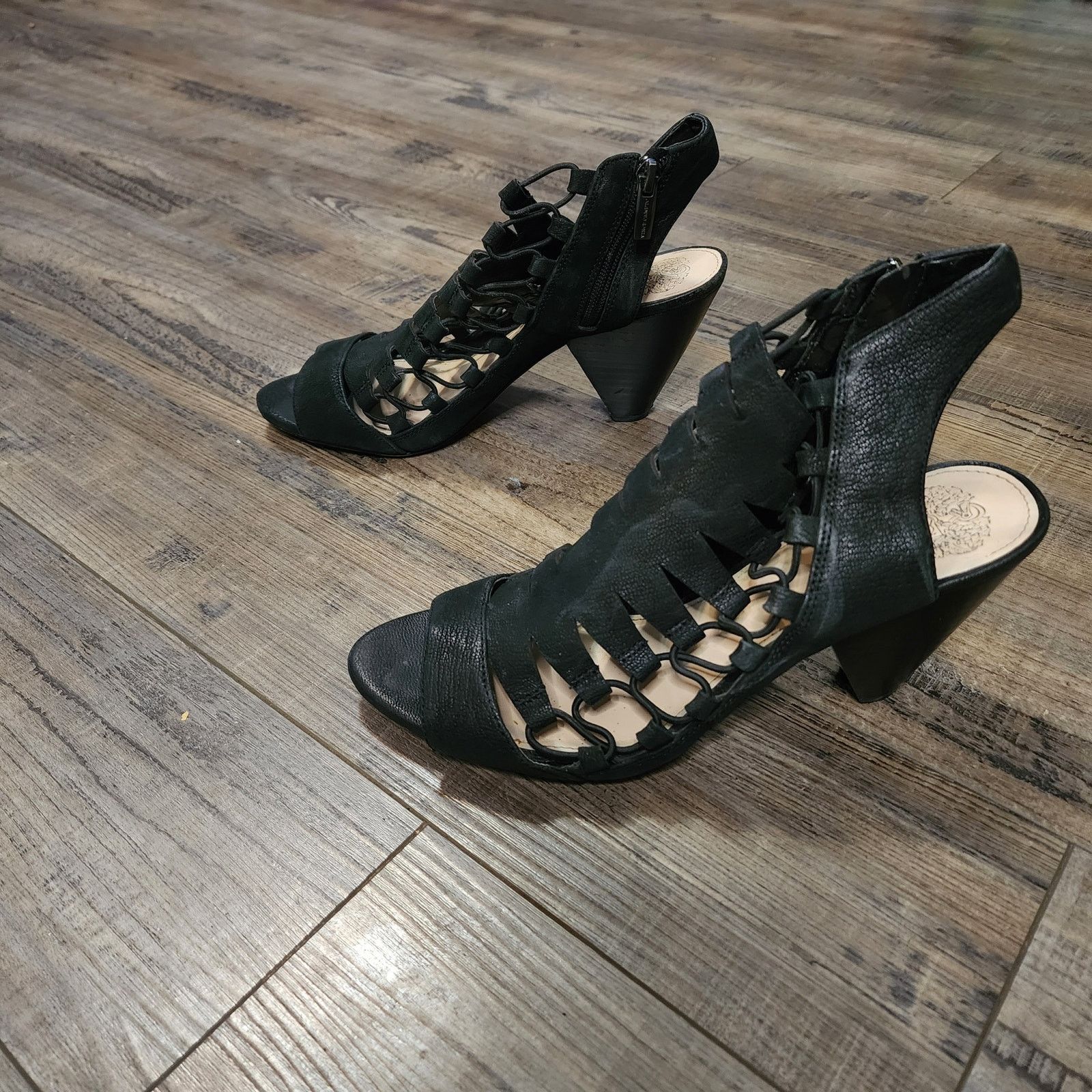 Vince Camuto Preowned Vince Camuto strappy Stretchy black heels Sz W 9 Size US 9 / IT 39 - 2 Thumbnail