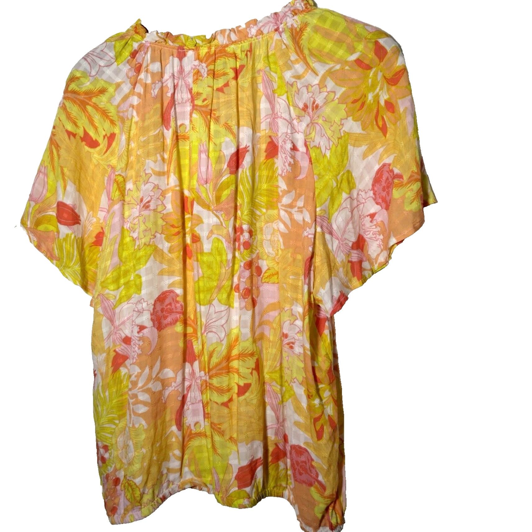 Vintage Jane + Delancey Women's Blouse XL Short Sleeve Rayon Peasant Floral Tie Neck Boho Summer Size XL / US 12-14 / IT 48-50 - 2 Thumbnail