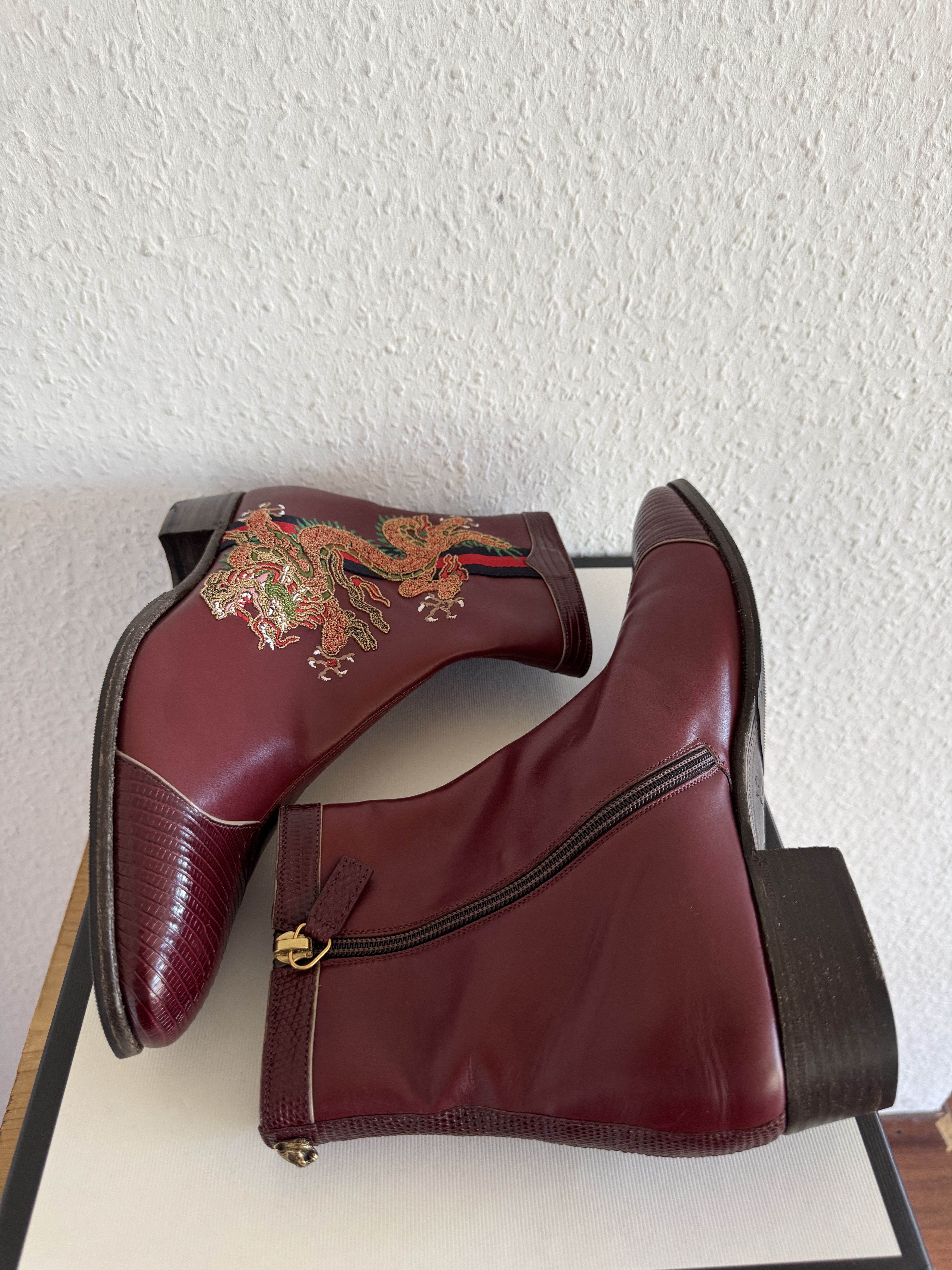 Gucci Red Leather Dragon Embroidery Boots Size US 8.5 / EU 41-42 - 1 Thumbnail