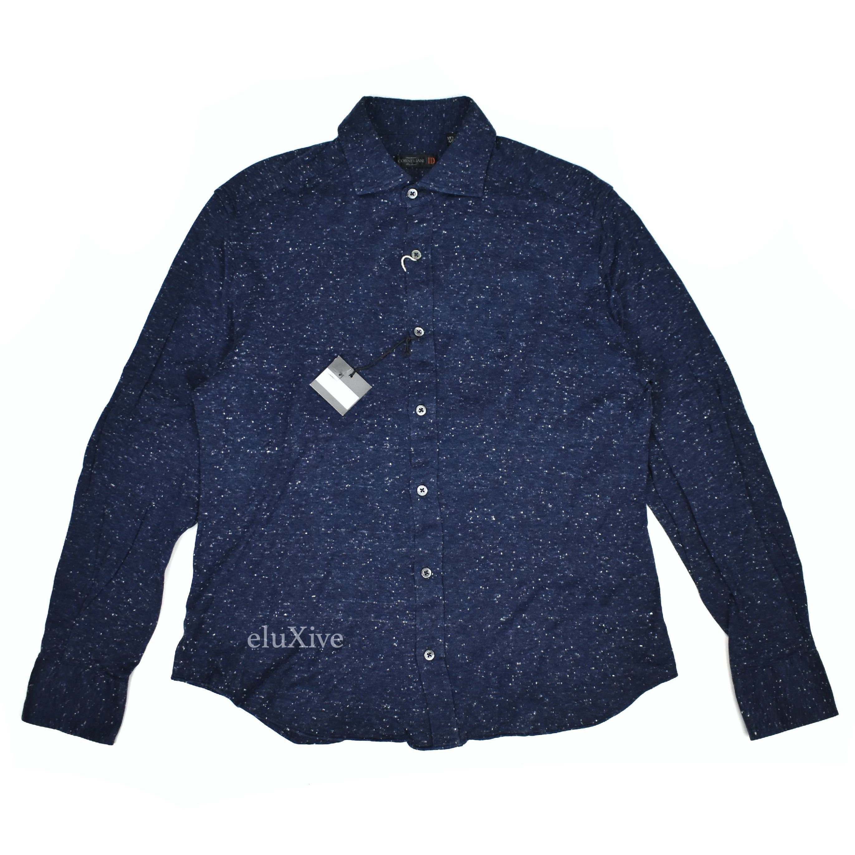 Corneliani Corneliani ID Navy Speckled Pique Knit Button Down Shirt Size US M / EU 48-50 / 2 - 1 Preview
