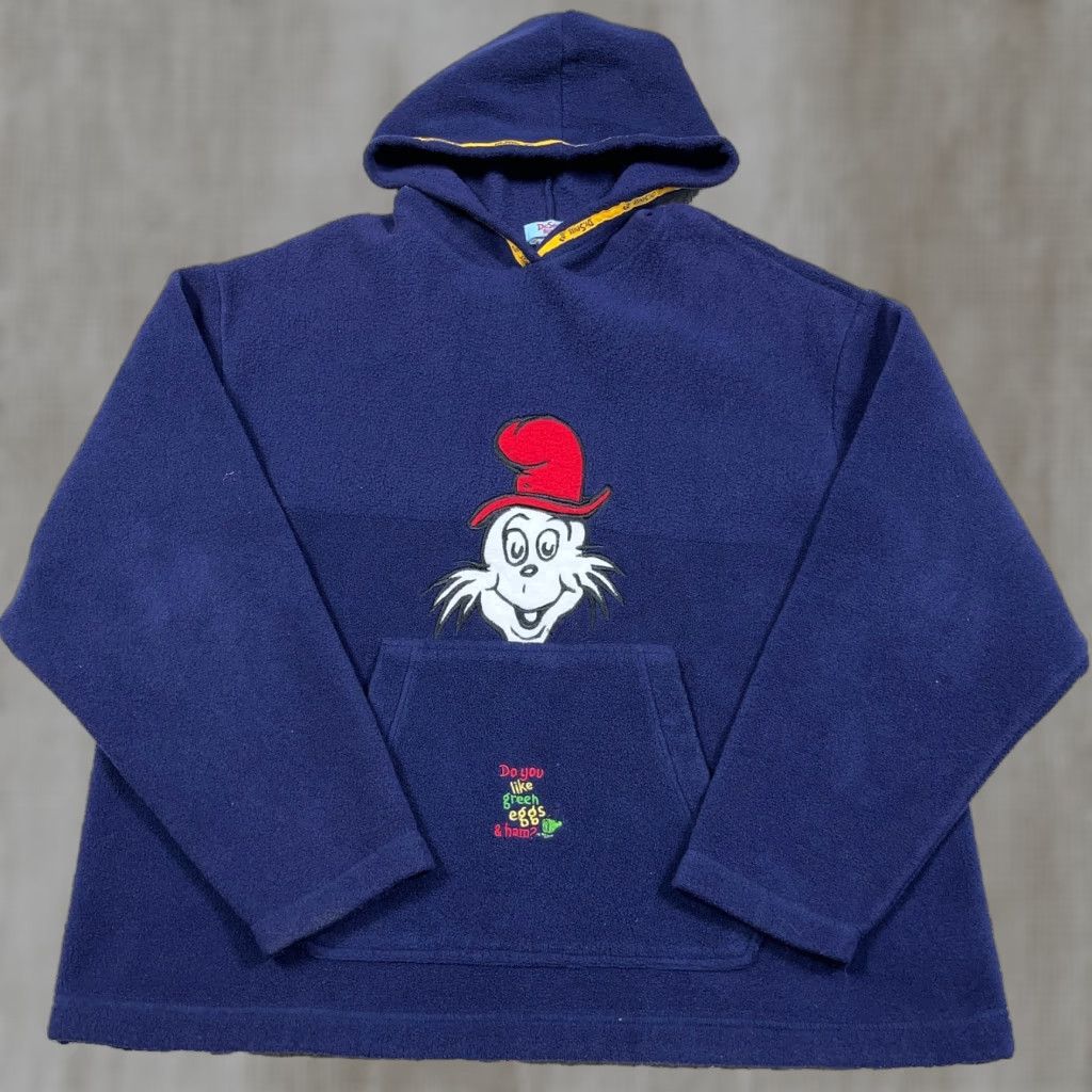 Vintage VINTAGE Dr Seuss Hoodie Men 2XL Blue Fleece Pullover Sweatshirt Sam Ham Cartoon Classic 90s Theme Size US XXL / EU 58 / 5 - 1 Thumbnail