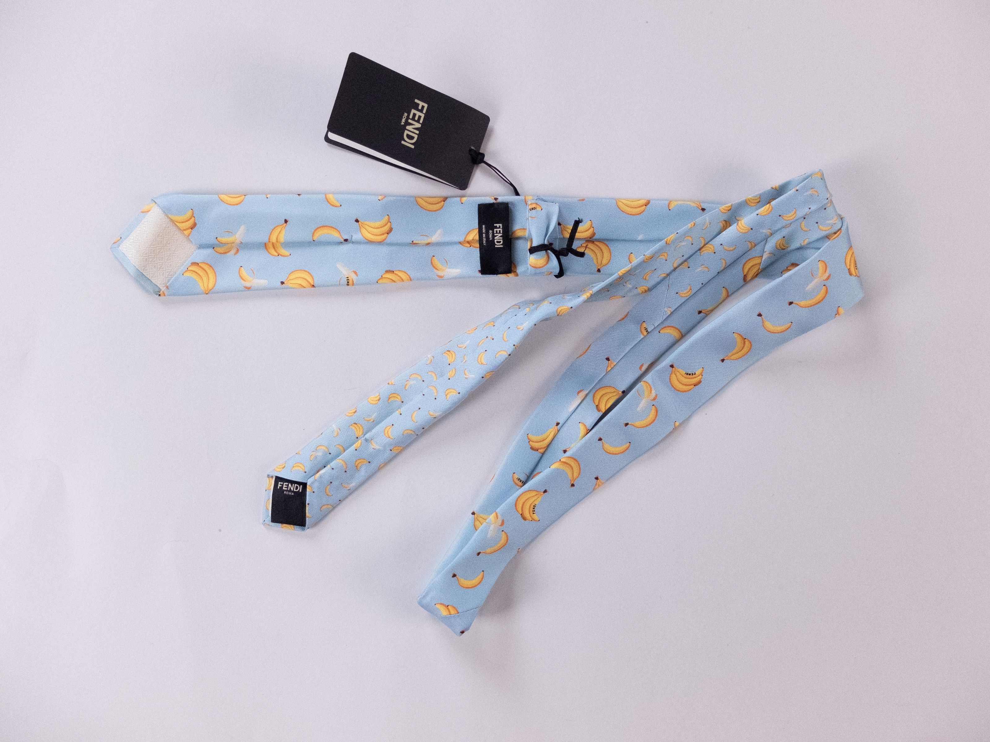 Fendi FENDI light blue & yellow banana print skinny silk tie NWT Size ONE SIZE - 2 Thumbnail