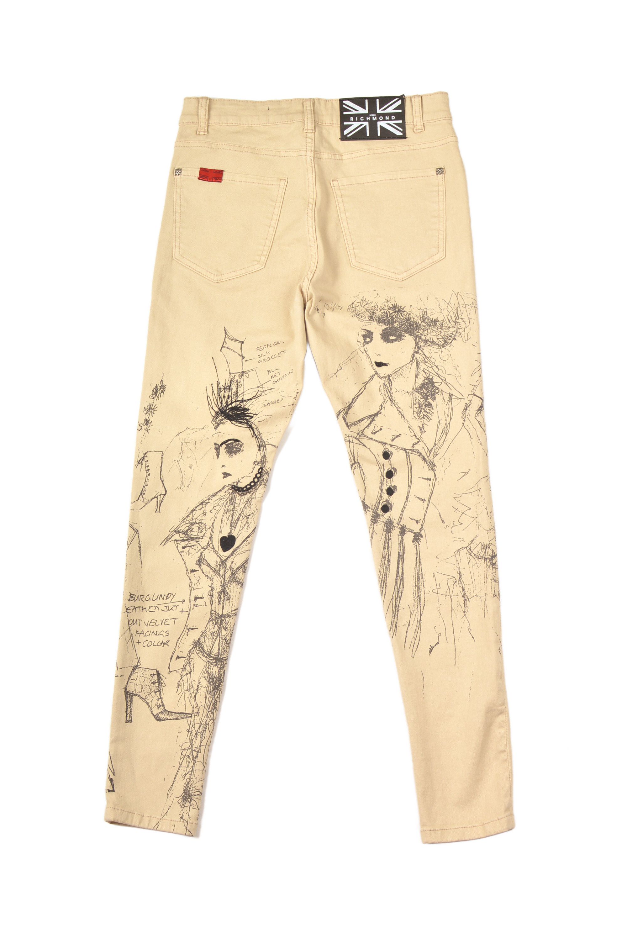 John Richmond × Richmond Denim John Richmond HWA22083JE Beige Printed Denim Jeans Size 28" / US 6 / IT 42 - 8 Thumbnail