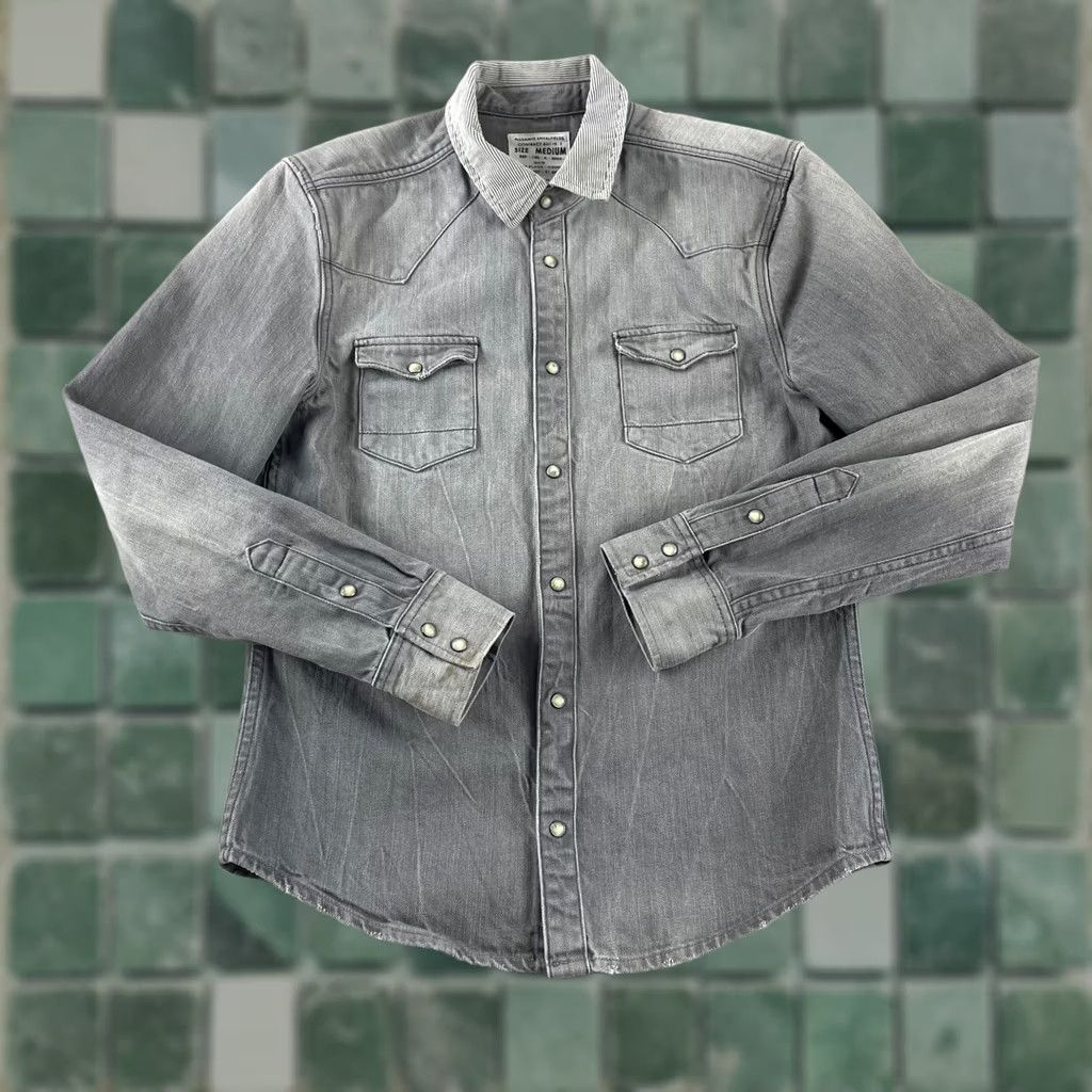 Allsaints AllSaints Fend Shirt Men Medium Grey Heavy Denim Pearl Snap Collar Rock Shirt Size US M / EU 48-50 / 2 - 1 Thumbnail