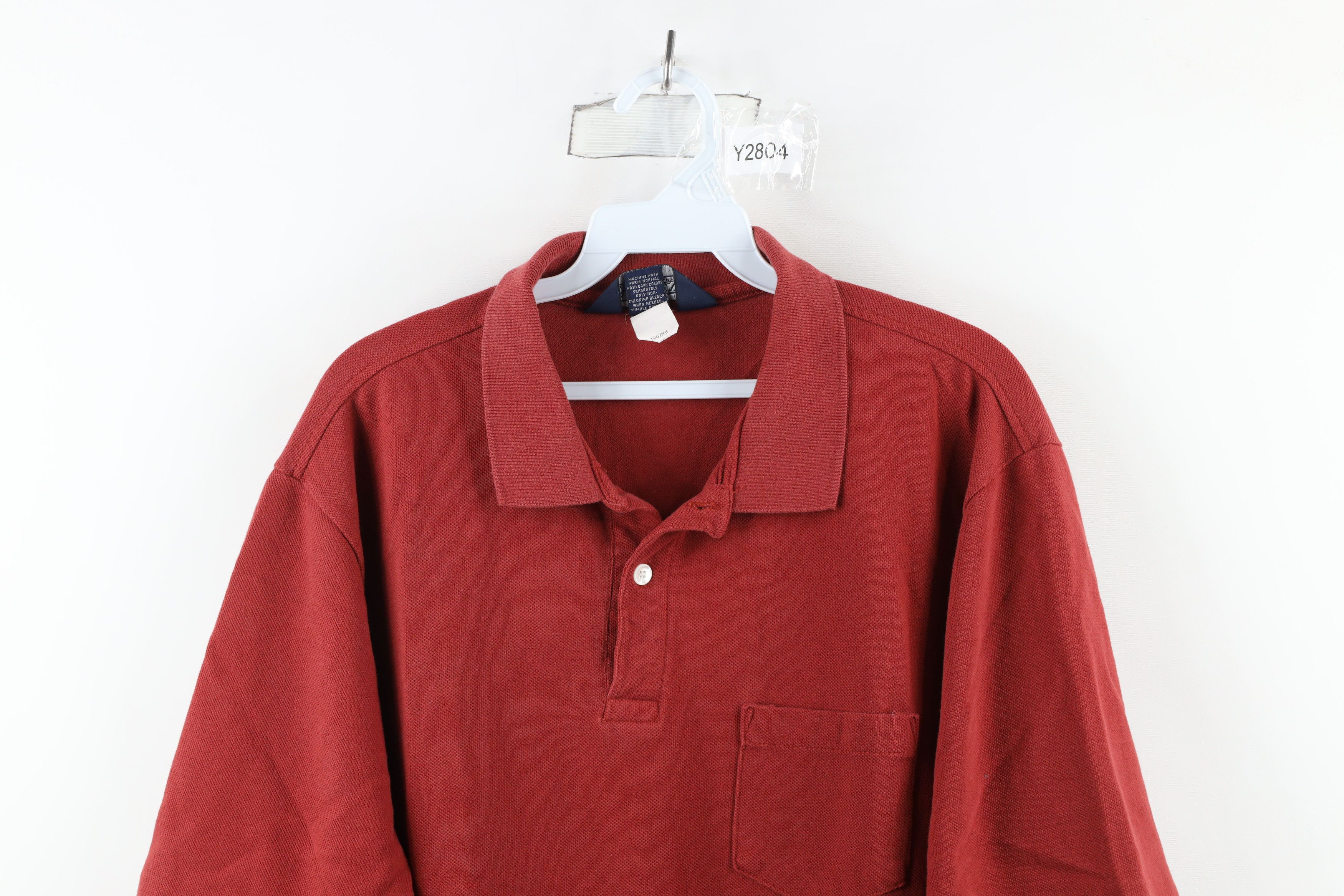 Lands' End × Vintage Vintage 90s Lands End Pique Cotton Pocket Polo Shirt Red USA Size US L / EU 52-54 / 3 - 2 Thumbnail