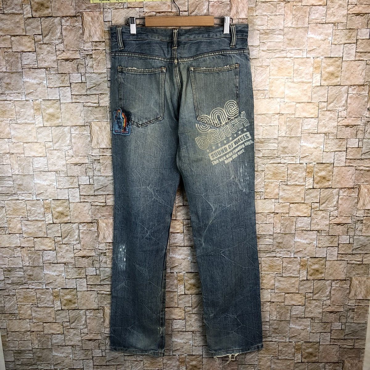 Japanese Brand One Beach Blue Distressed Denim Pants #A130 Size US 31 - 17 Thumbnail