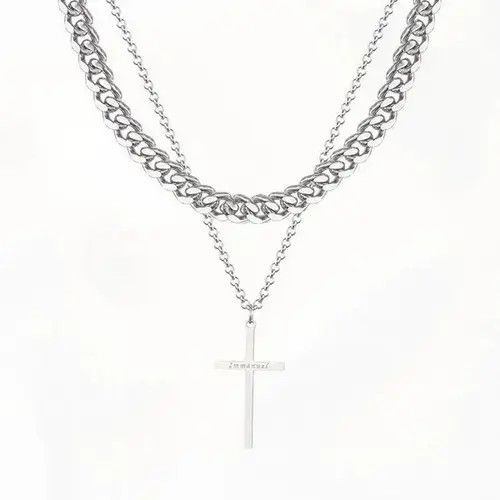 VIBE Titanium Steel Layered Cross Pendant Necklace for Men Women Size ONE SIZE - 4 Thumbnail