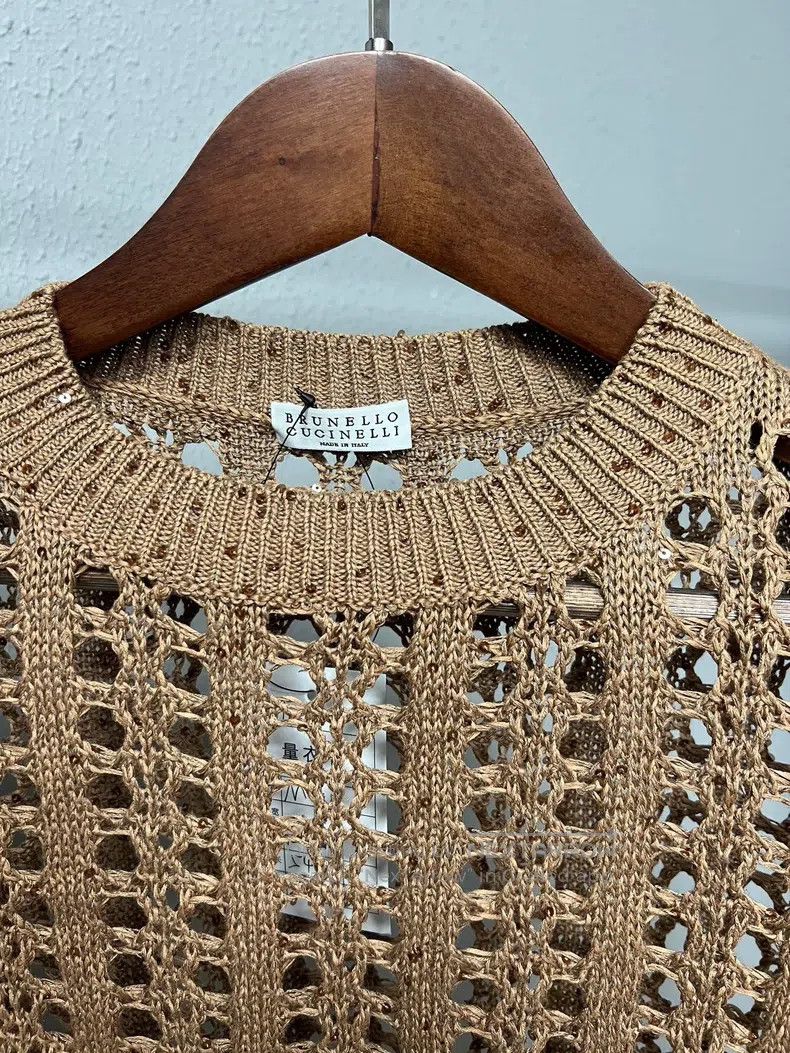 Brunello Cucinelli Brunello Cucinelli Brown Crochet Sequined Vest Knit Sweate Size M / US 6-8 / IT 42-44 - 3 Thumbnail