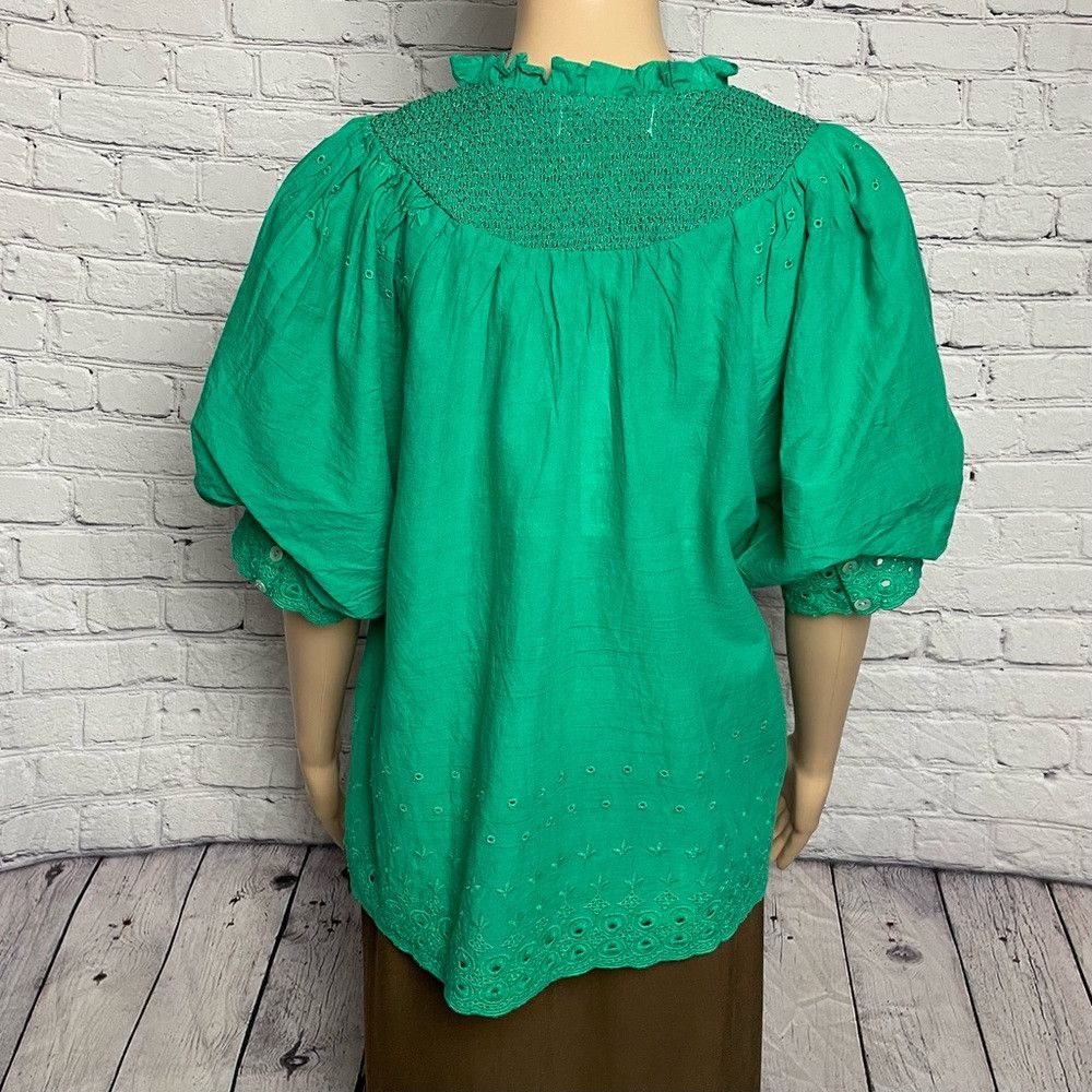 House of Harlow NWT New House of Harlow Emerald Green Eyelet Smocked Cotton Size L / US 10 / IT 46 - 5 Thumbnail