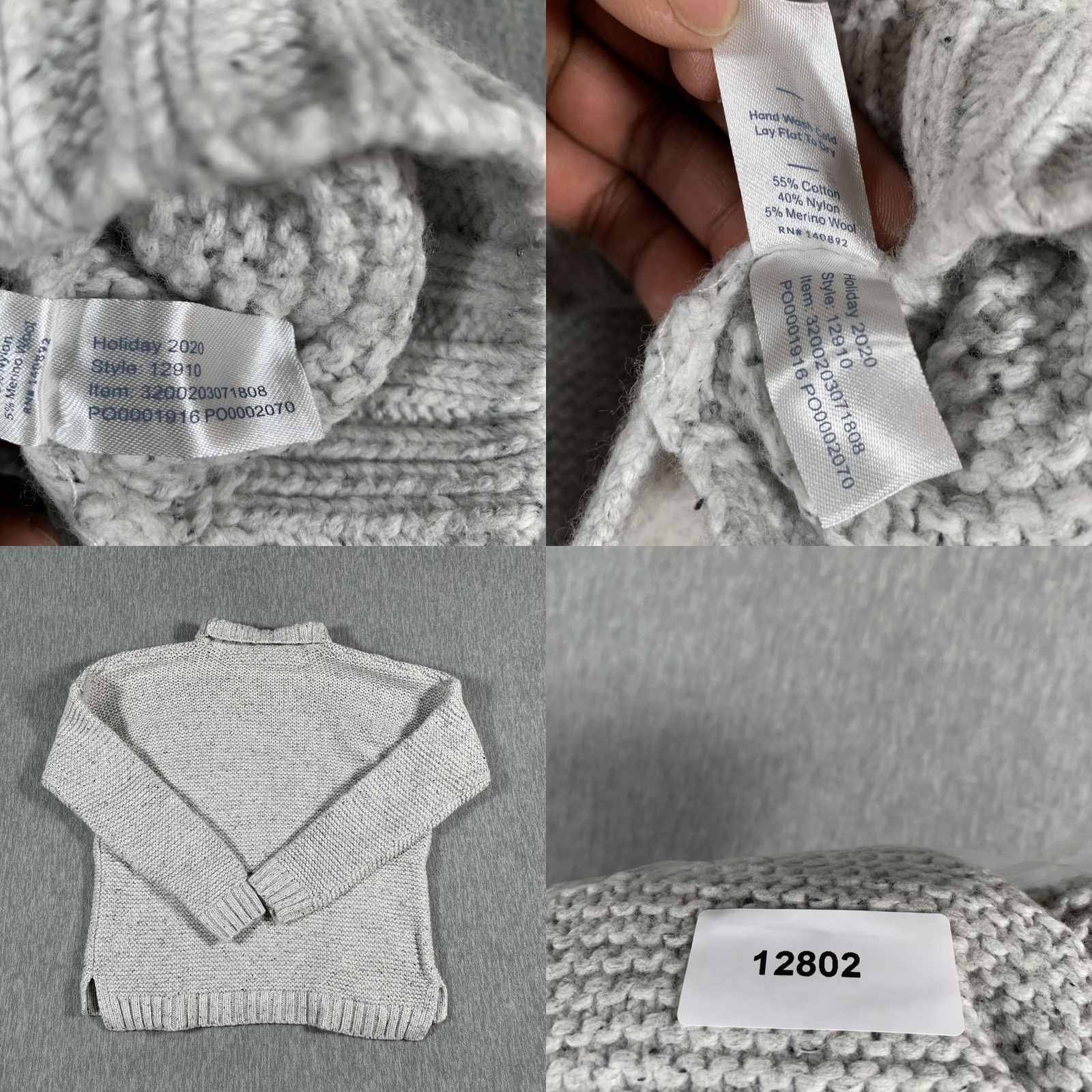 Marine Layer VINTAGE Marine Layer Sweater Womens XS Gray Mock Neck Chunky Knit Cotton Wool 12910 Size XS / US 0-2 / IT 36-38 - 8 Thumbnail