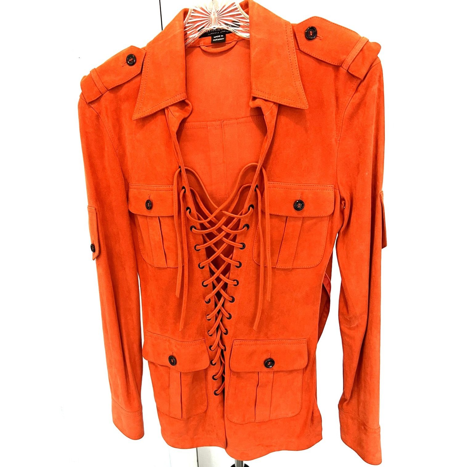 STRENESSE Strenesse Gabriele Strehle orange lace lambskin blouse y2k 4 Size S / US 4 / IT 40 - 1 Thumbnail