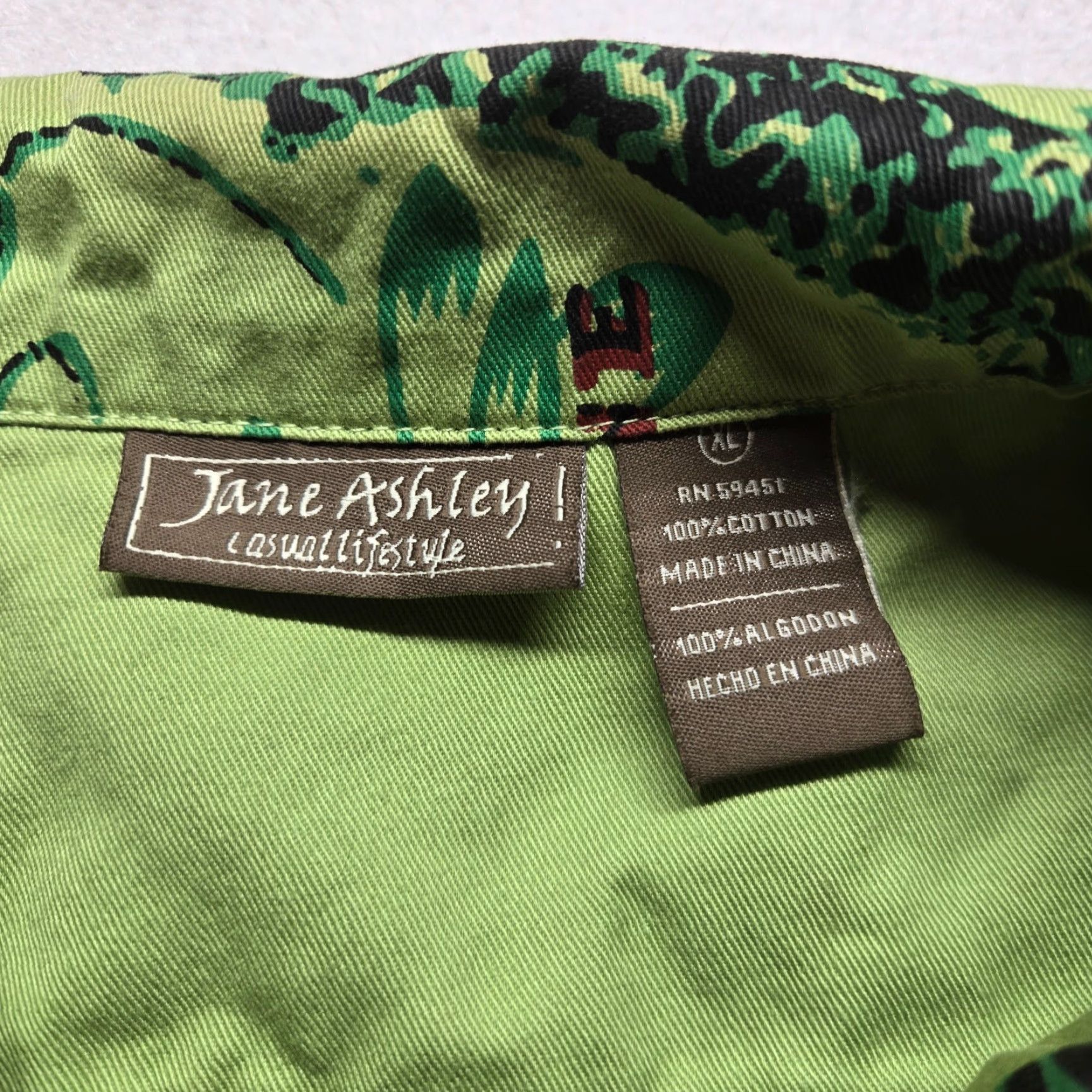 Vintage VINTAGE Jane Ashley Shirt Women's XL Green Travel Scene Button Up Over Coat Blouse Beach 90s Mens Womens Girls? Size XL / US 12-14 / IT 48-50 - 3 Thumbnail