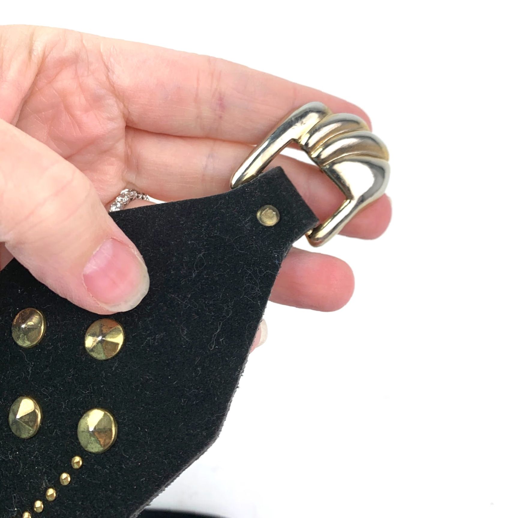 Vintage VINTAGE 80s Black Suede Gold Tone Bling Studded Fashion Belt 32 x 2.5 Size 32 - 6 Thumbnail