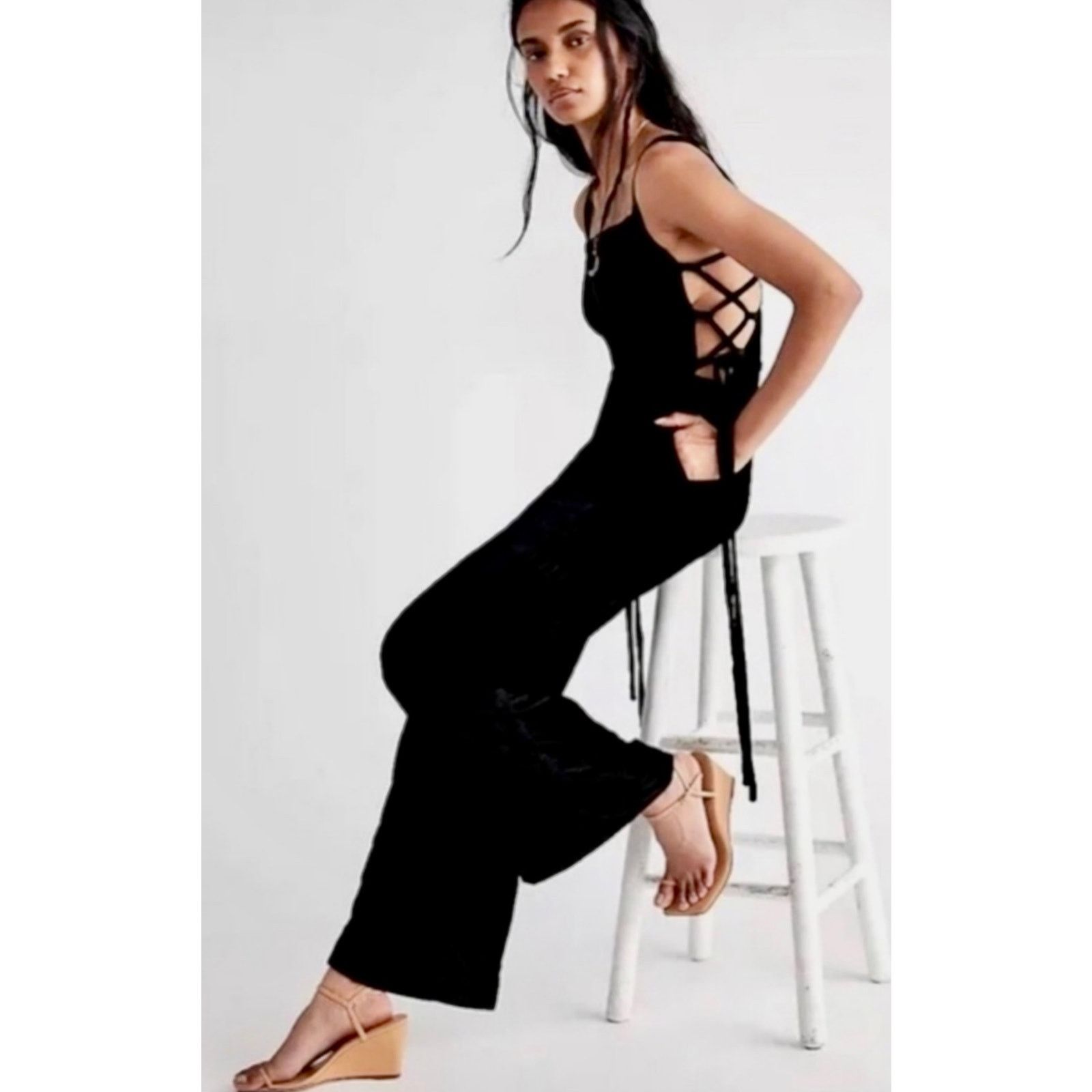 Free People Free People 90s Forever Overalls Crushed Velvet Black size M Size 30" / US 8 / IT 44 - 11 Thumbnail