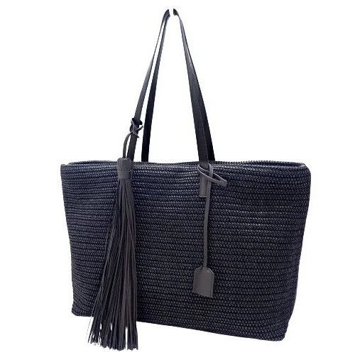Yves Yves Saint Laurent Paris Shopping Tote Bag Raffia Leather