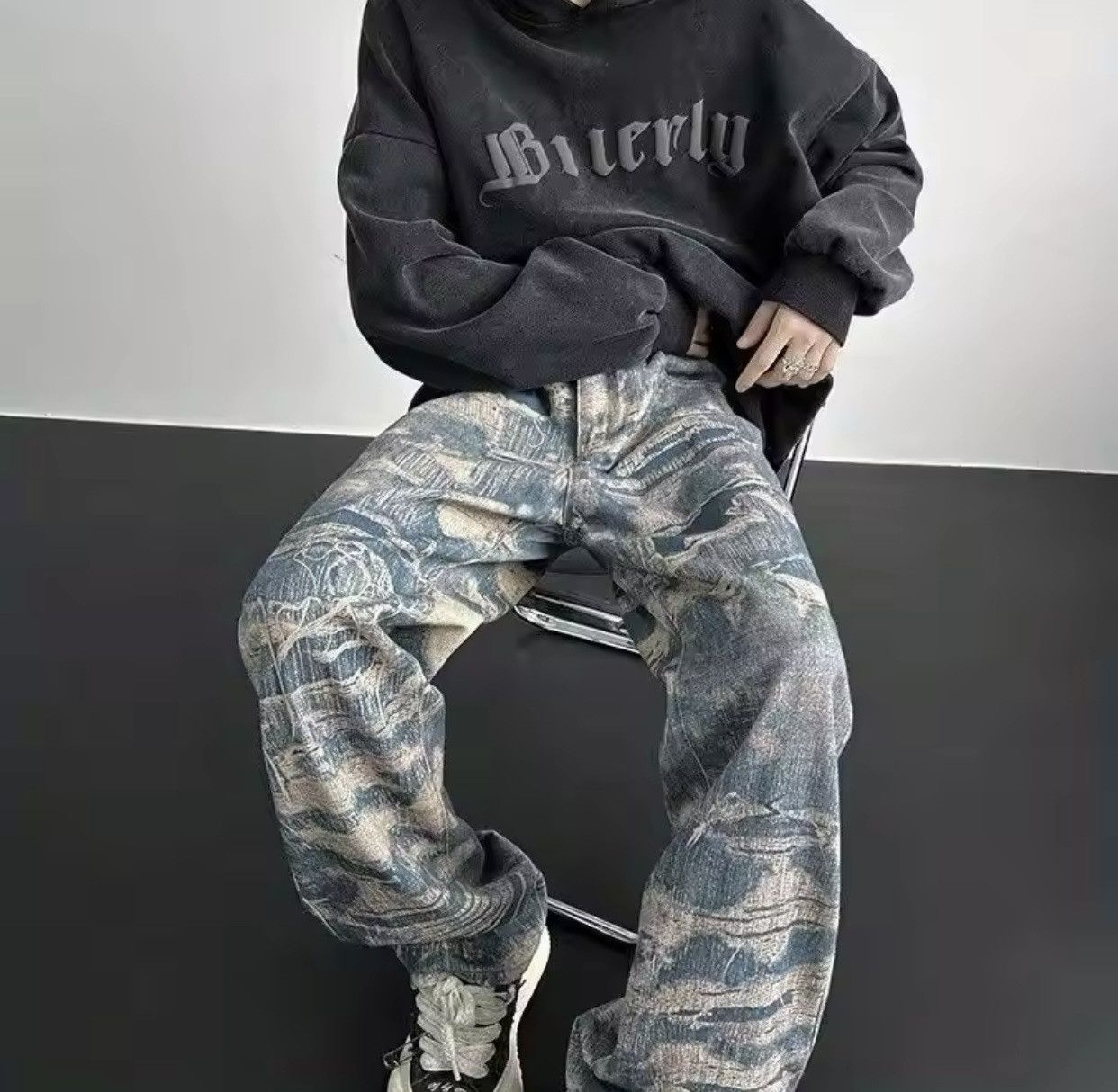 American High Street Personality Full print Washed Jeans