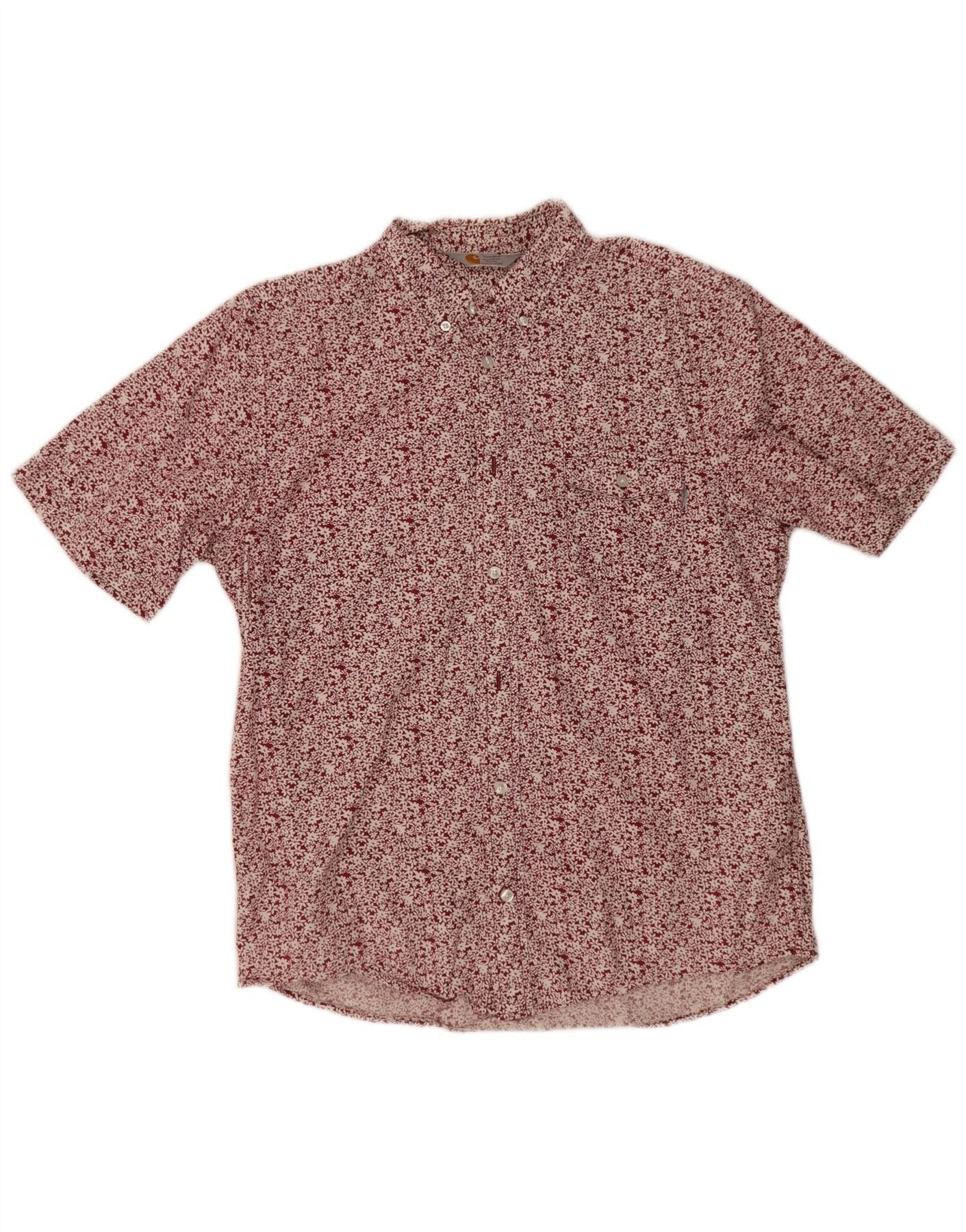 Carhartt Mens Short Sleeve Shirt Small Burgundy Floral Cotton Size US M / EU 48-50 / 2 - 1 Thumbnail