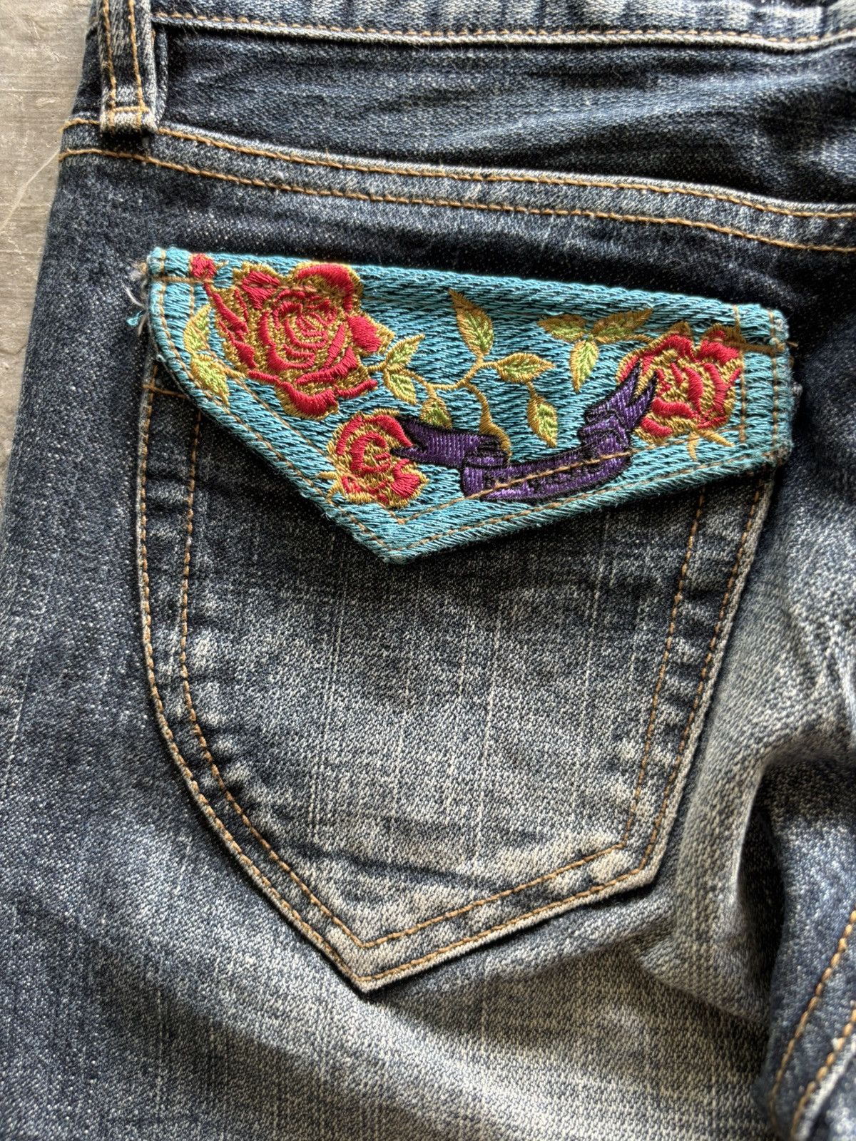 Japanese Brand sick flared maraxia japanese punk grunge flower backpocket Size 31" - 16 Thumbnail