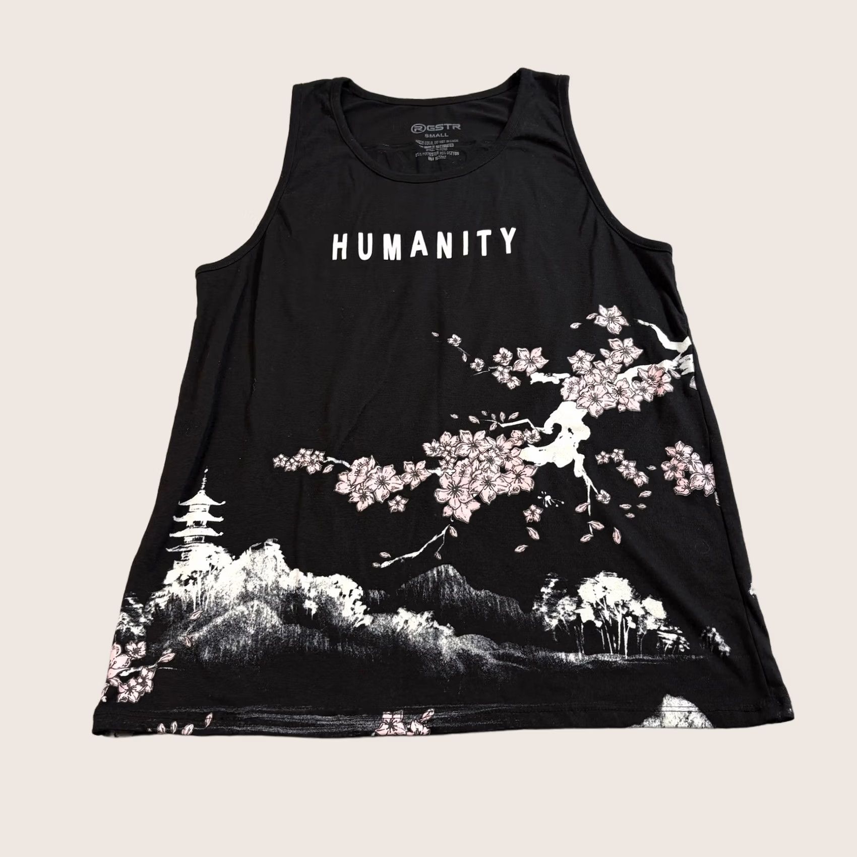 Vintage RGSTR Tank Top Shirt Mens Small Black Osaka Kyoto Tokyo Japan Cherry Blossom Graphic Print Sleeveless Crew Neck Size US S / EU 44-46 / 1 - 1 Thumbnail
