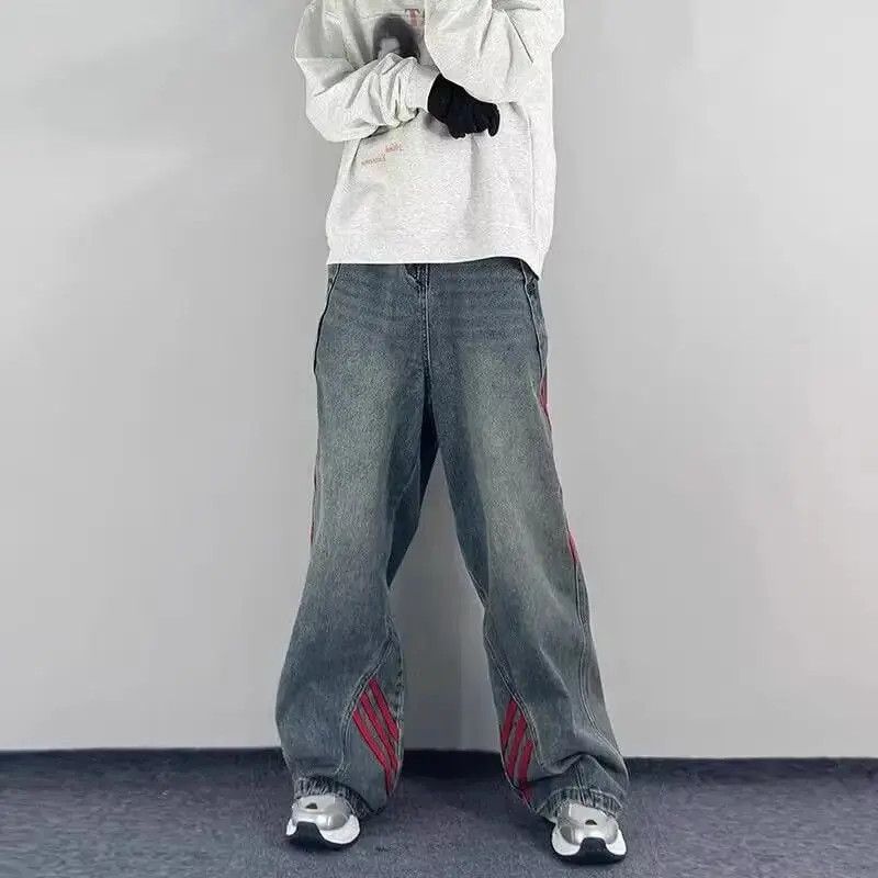 Japanese Brand Retro loose striped patchwork casual jeans Size US 32 / EU 48 - 2 Thumbnail