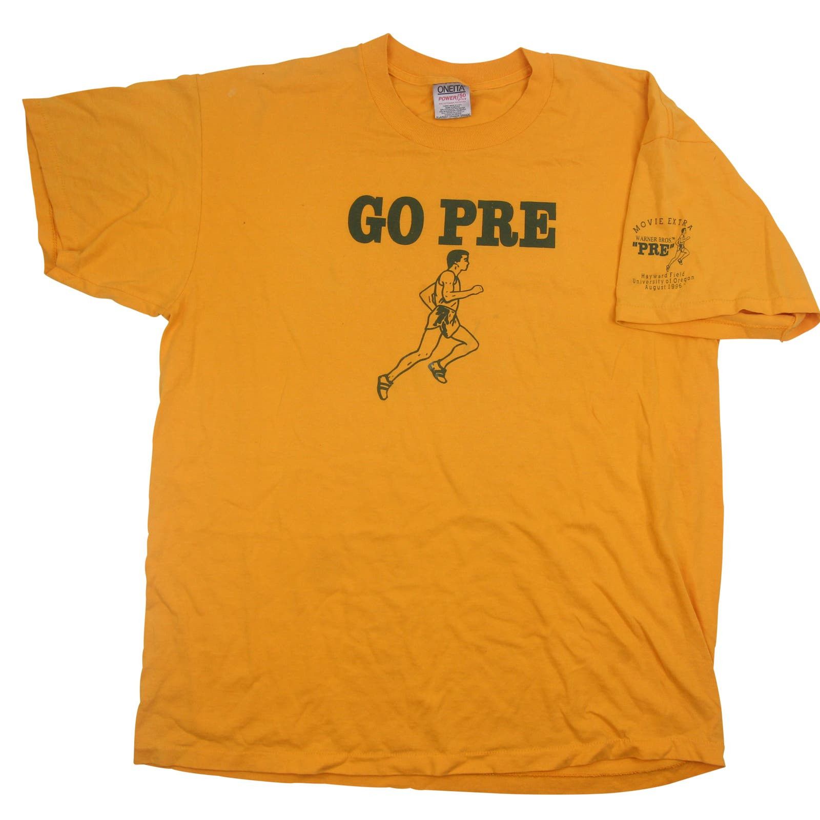 image of Vintage 1996 "go Pre" Warner Bros Movie Extra Graphic Shirt in Yellow, Men's (Size XL)