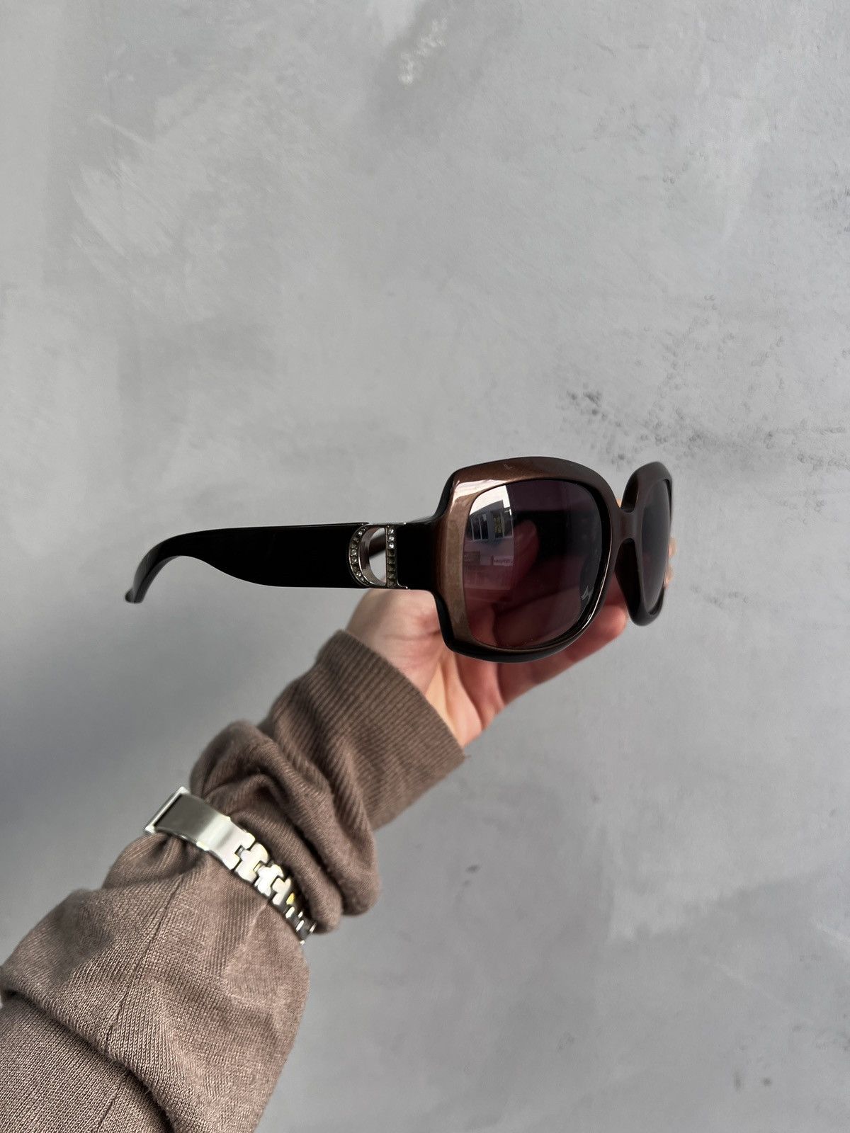 Dior Dior evening2 brown oversized sunglasses strass logo sides Size ONE SIZE - 3 Thumbnail