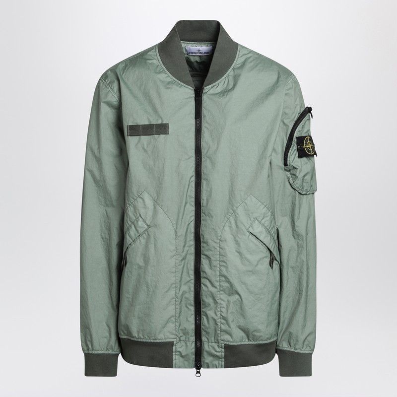 Stone Island Green Bomber Jacket In Lightweight Technical Fabric