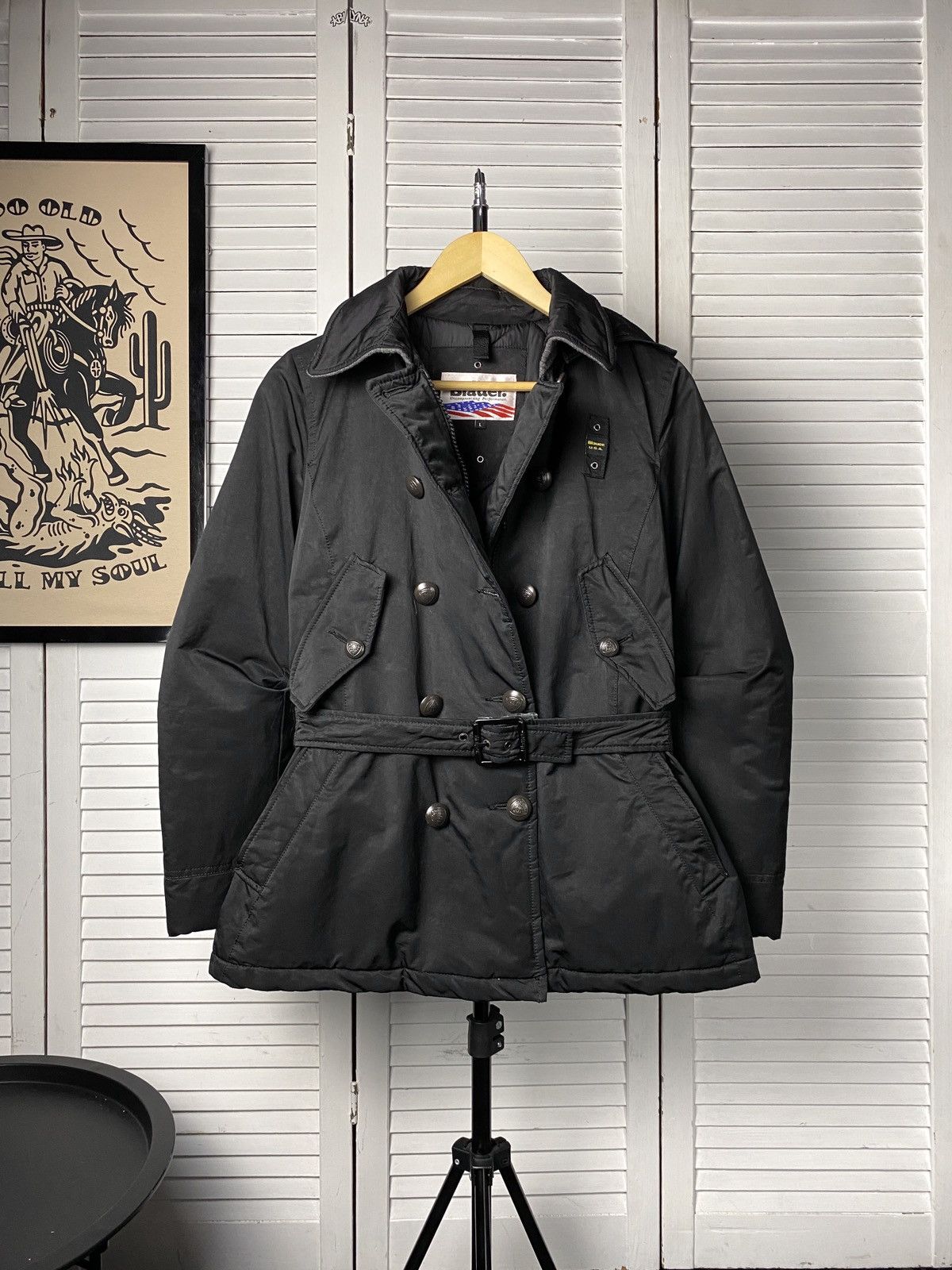 Eddie Bauer × Vintage Vintage Blauer USA Double Breasted Cropped Nylon Jacket Size L / US 10 / IT 46 - 1 Thumbnail