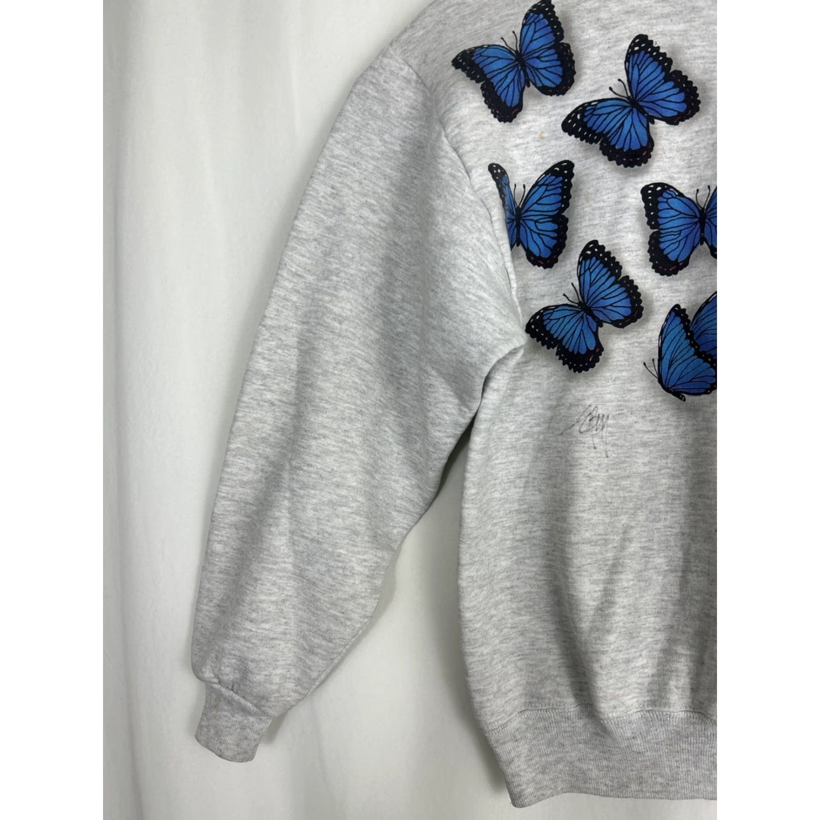 Jerzees Jerzees Womens M Gray 1/4 Zip Butterflies Pullover Sweatshirt Size M / US 6-8 / IT 42-44 - 2 Thumbnail