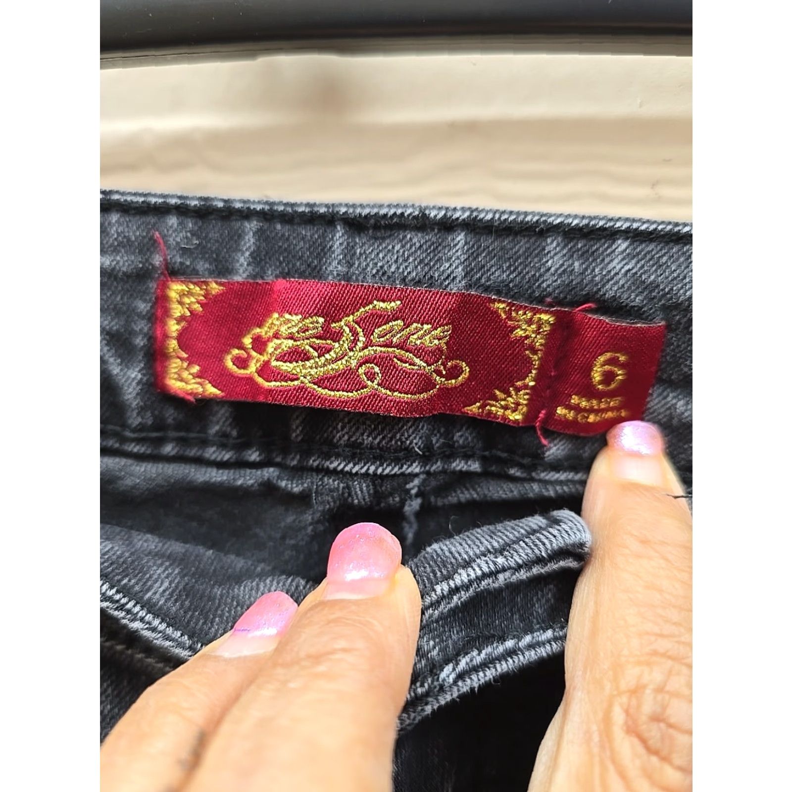 Denime One 5 One Jeans Women's Size 6 Black Denim Stretch Embellished Tapered Distress Pockets Back Plus Size 28" / US 6 / IT 42 - 7 Thumbnail