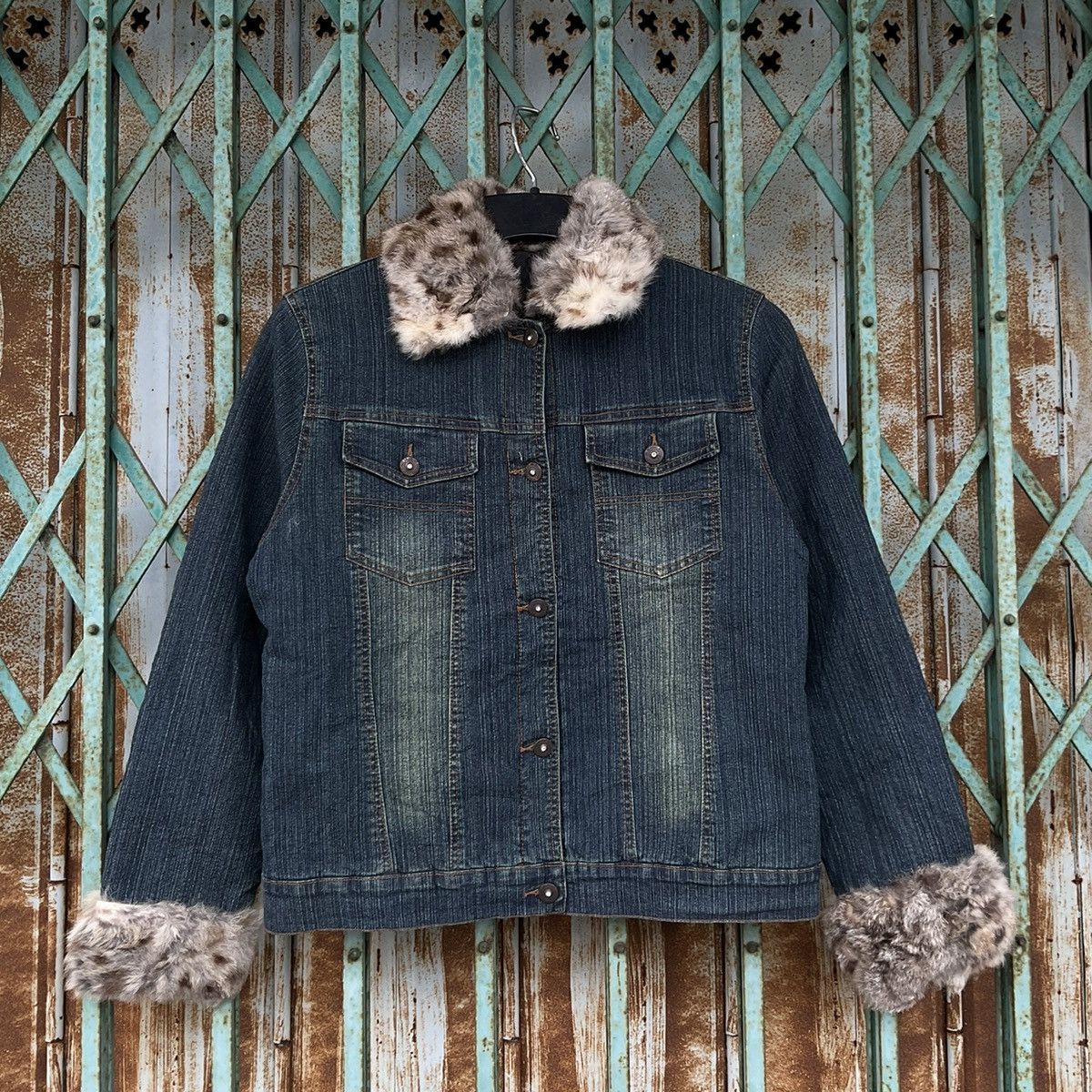Vintage Vintage Rabbit Fur Jean Jacket Denim Jacket Size S / US 4 / IT 40 - 1 Thumbnail