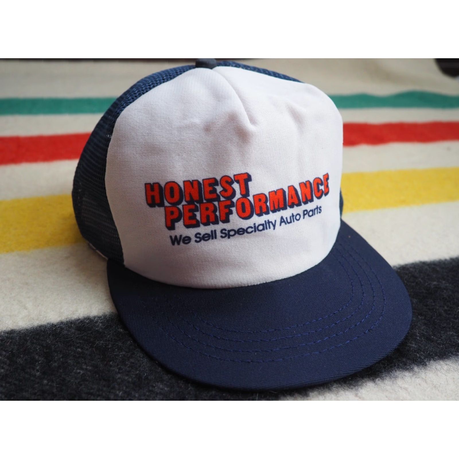 Vintage VTG 80s Honest Performance Auto Joke Car Blue White Trucker Snapback Hat Cap Adjustable Vintage Cap Mens Womens Size ONE SIZE - 2 Thumbnail