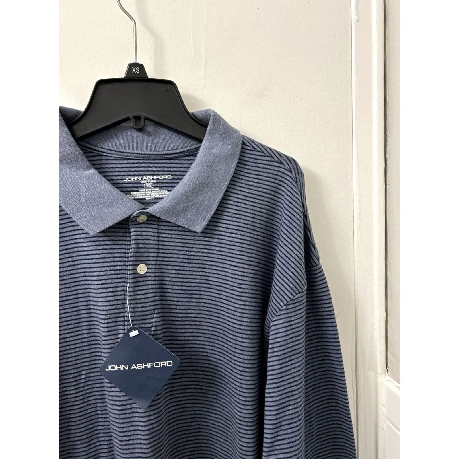 Vintage John Ashford Polo Shirt Mens XXL Blue Long Sleeve Striped Cotton NWT Size US XXL / EU 58 / 5 - 4 Thumbnail