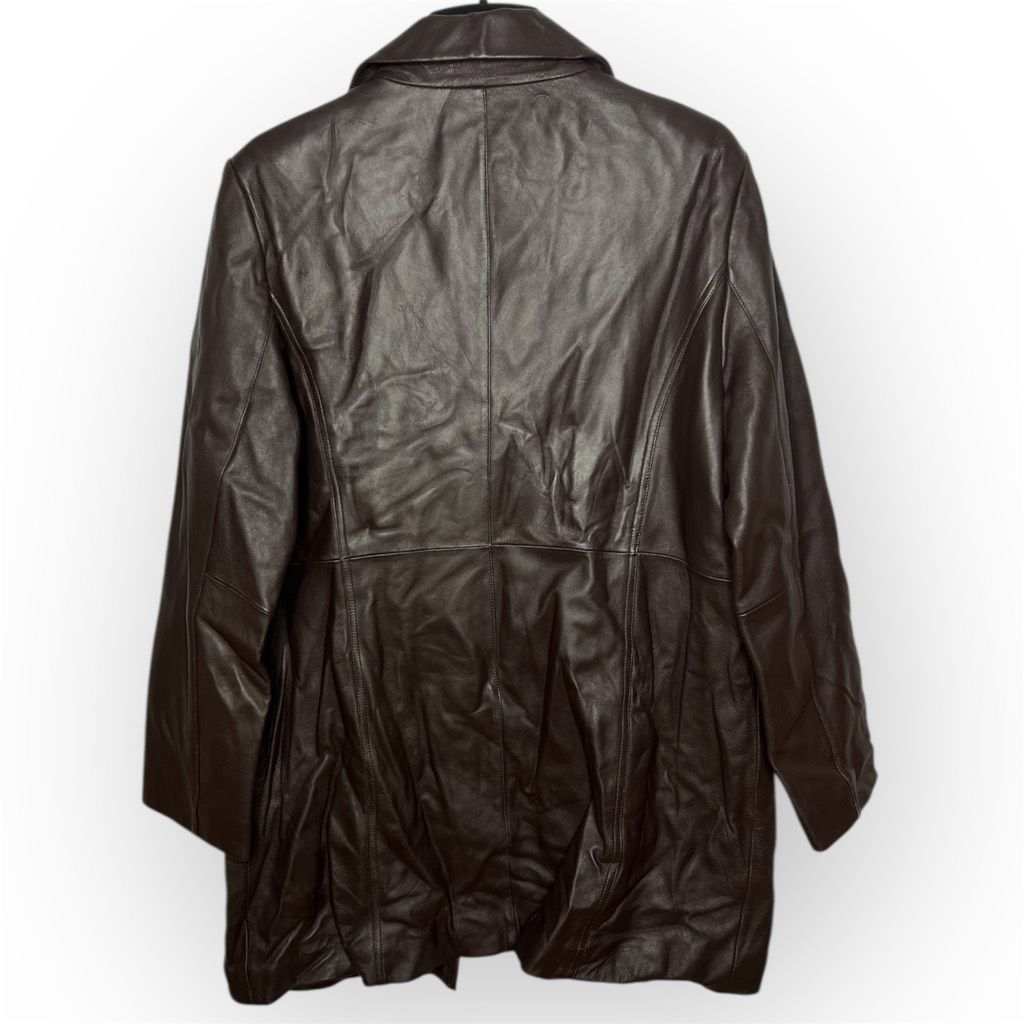 Vintage Jaclyn Smith, Y2K Long Jacket Dark Brown Genuine Leather Coat, Women’s X-Large Size XL / US 12-14 / IT 48-50 - 2 Thumbnail