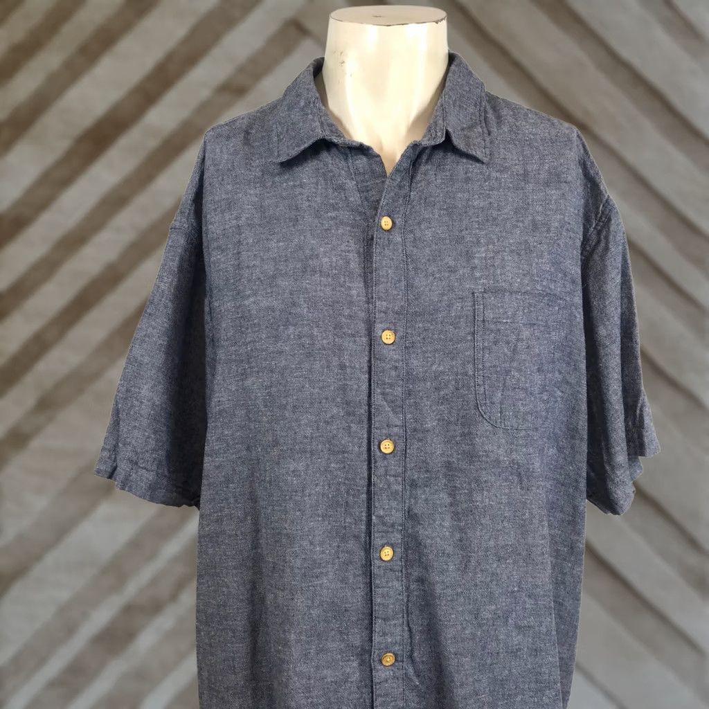 Vintage Even Tide Shirt Mens 3XL Blue Cotton Linen Short Sleeve Button-Up Regular Fit Size US XXL / EU 58 / 5 - 1 Thumbnail